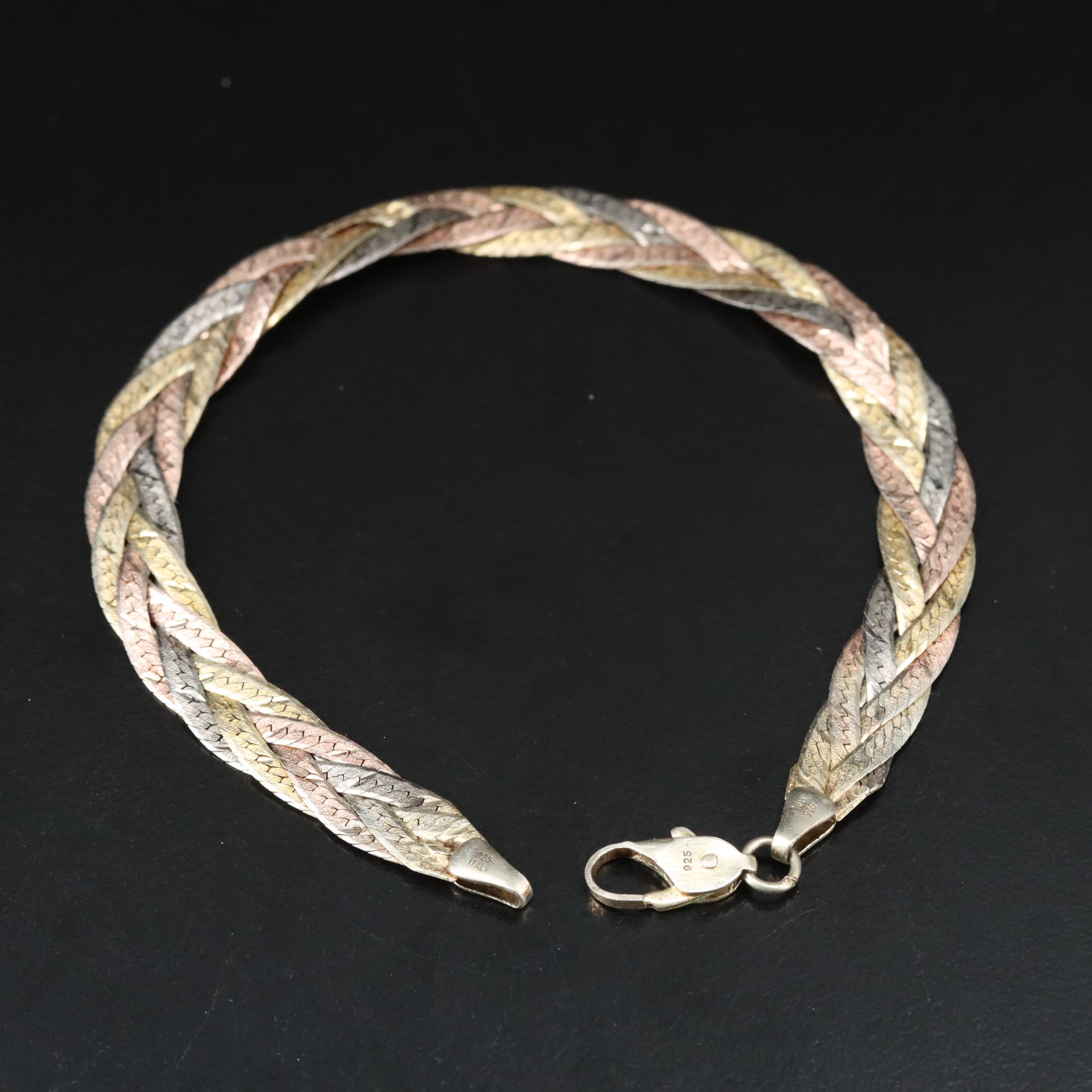 Italian Sterling Tri-Color Braided Bracelet