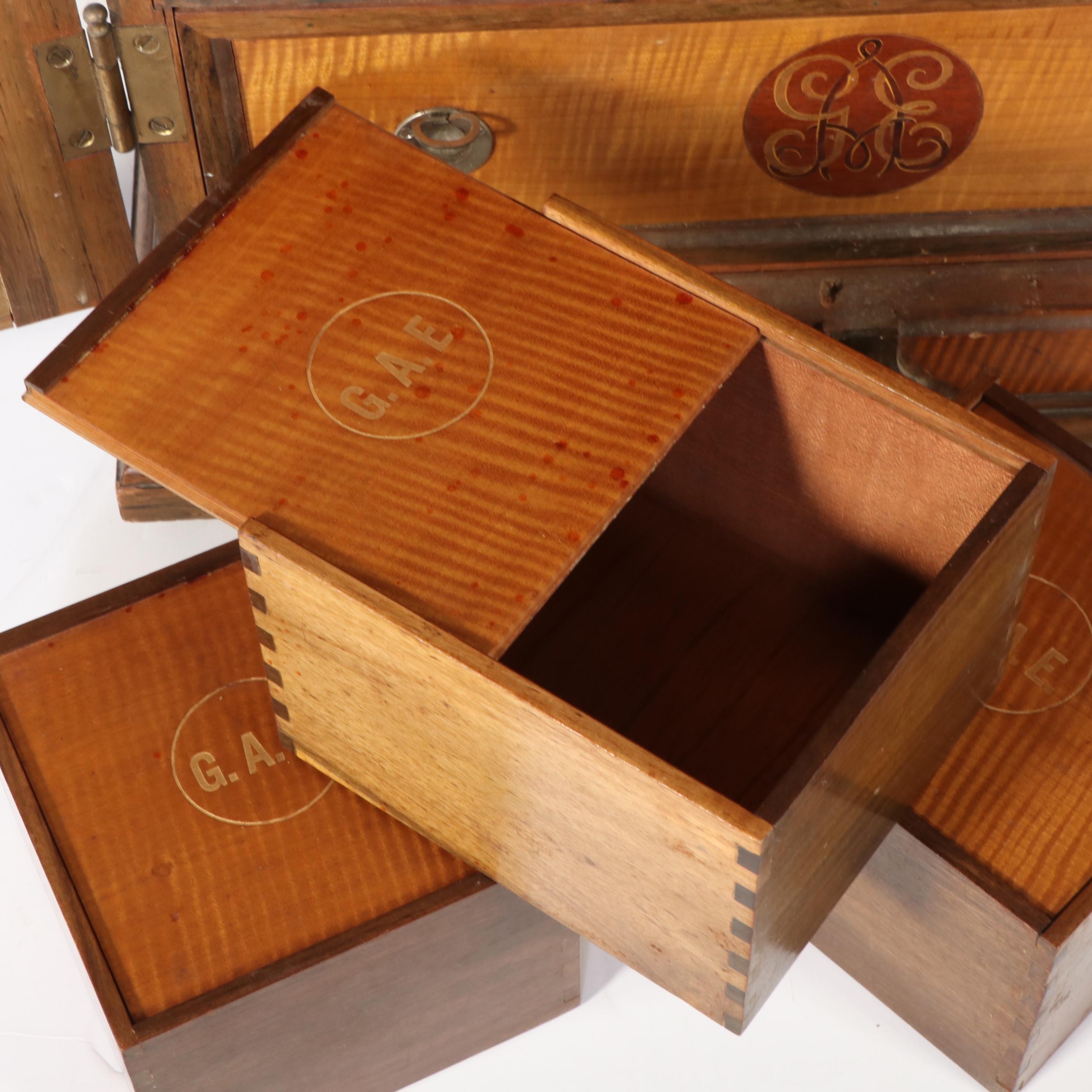 Bespoke Tiger Maple and Monogram Marquetry Humidor Cabinet, Circa 1900