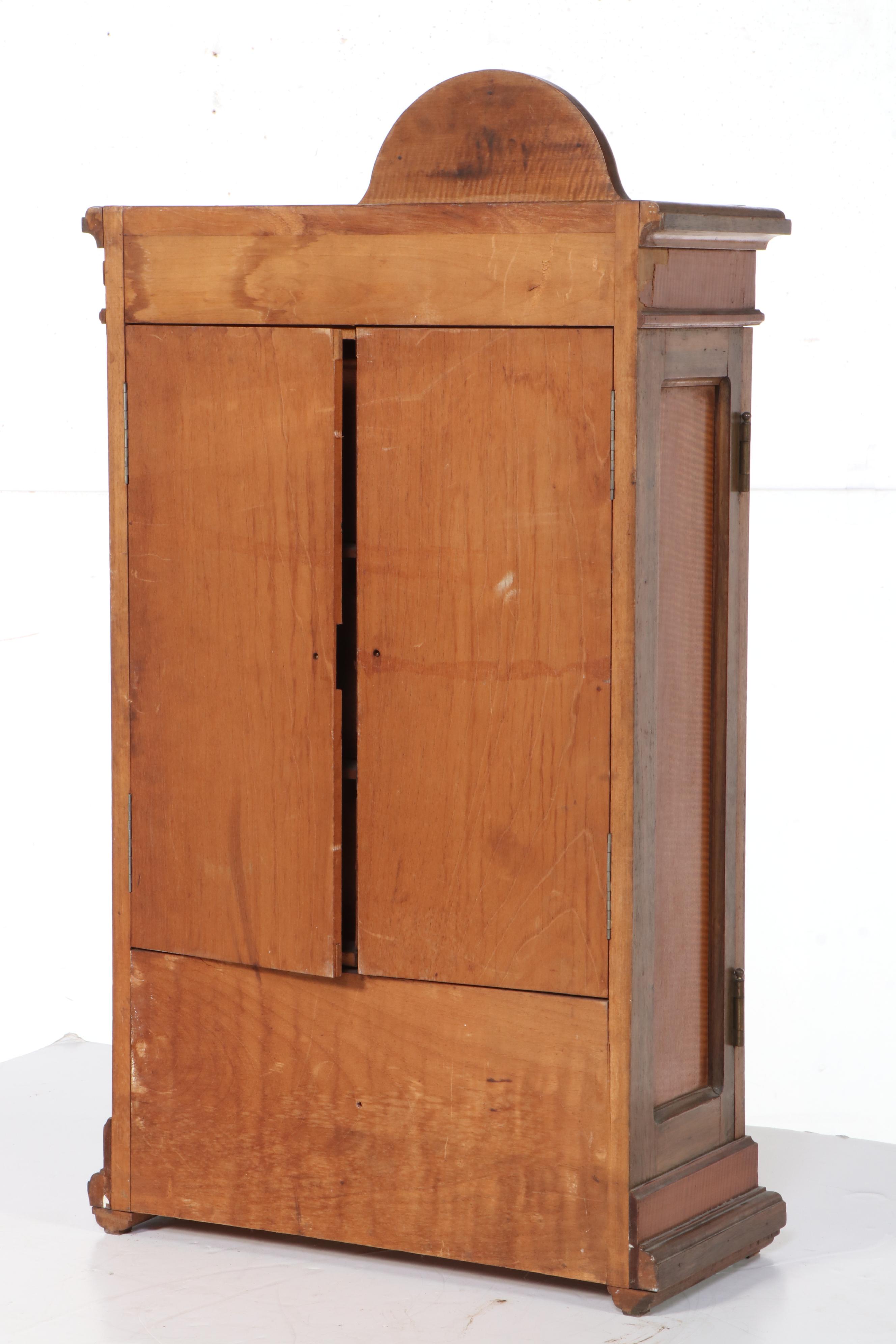 Bespoke Tiger Maple and Monogram Marquetry Humidor Cabinet, Circa 1900