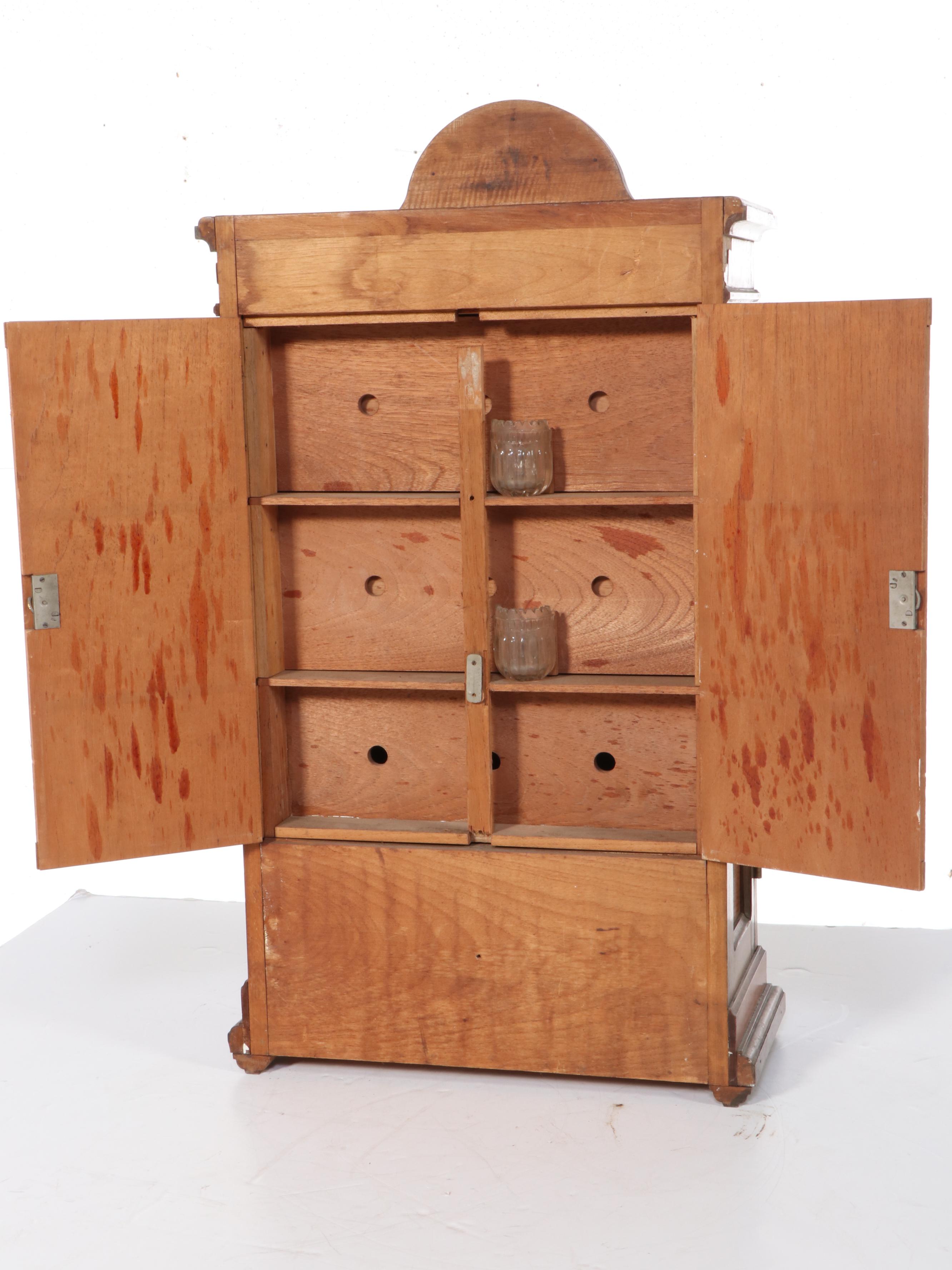 Bespoke Tiger Maple and Monogram Marquetry Humidor Cabinet, Circa 1900