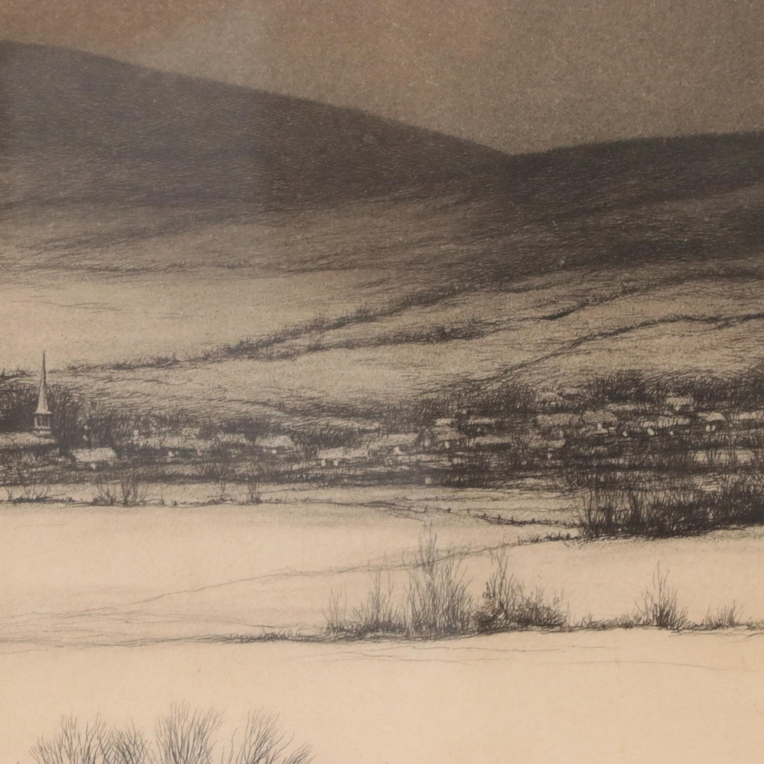 Kerr Eby Etching "Berkshire Night," Early 20th Century