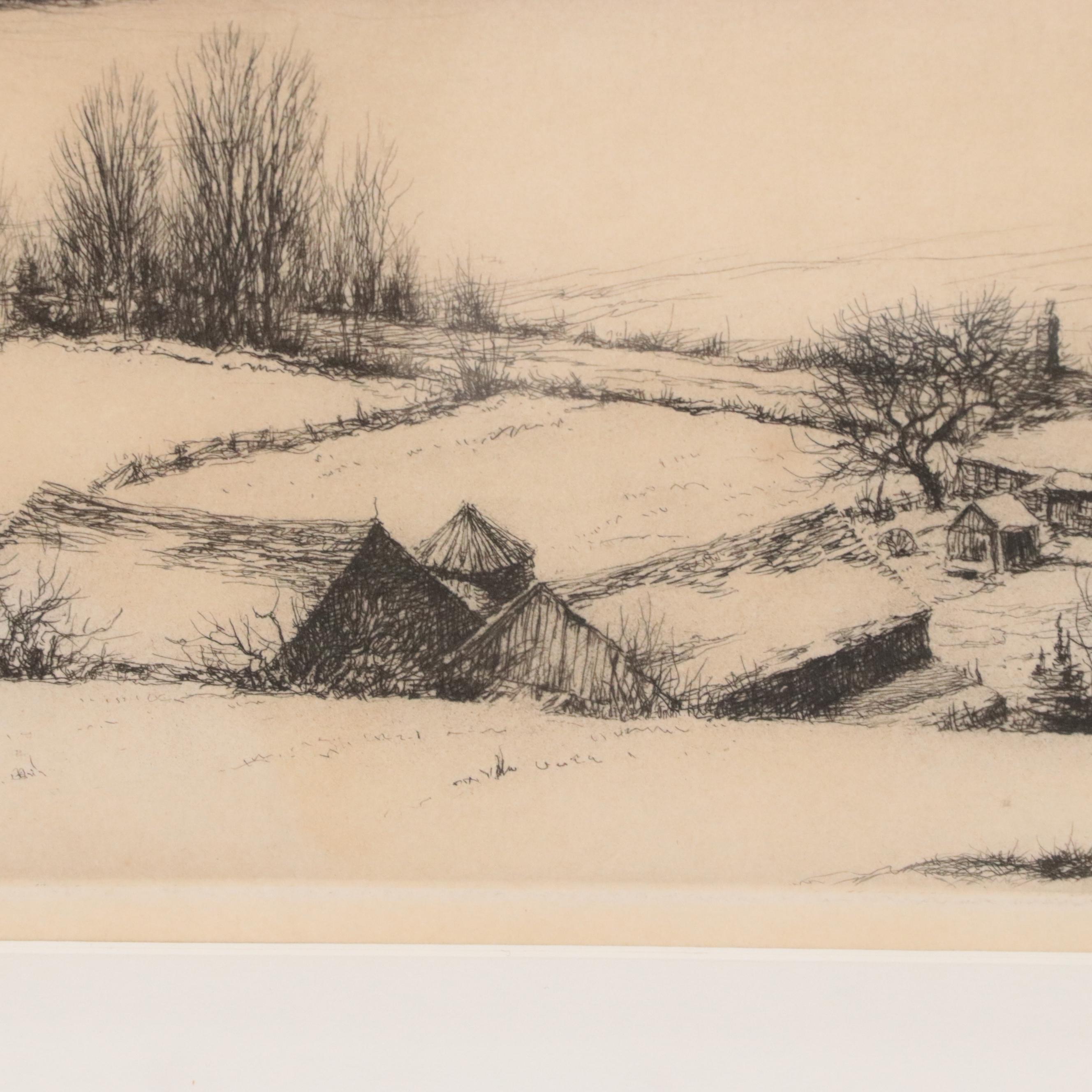 Kerr Eby Etching "Berkshire Night," Early 20th Century