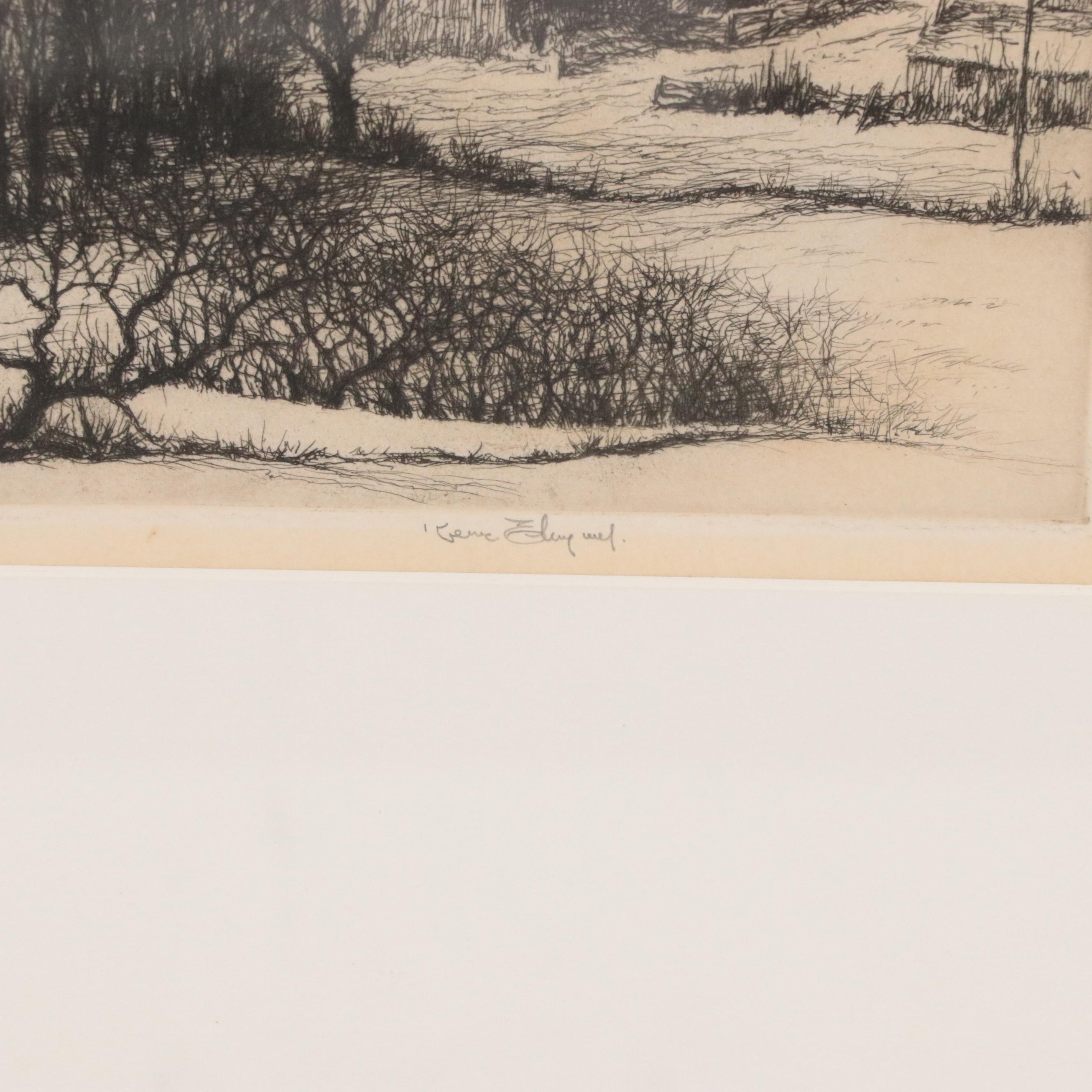 Kerr Eby Etching "Berkshire Night," Early 20th Century