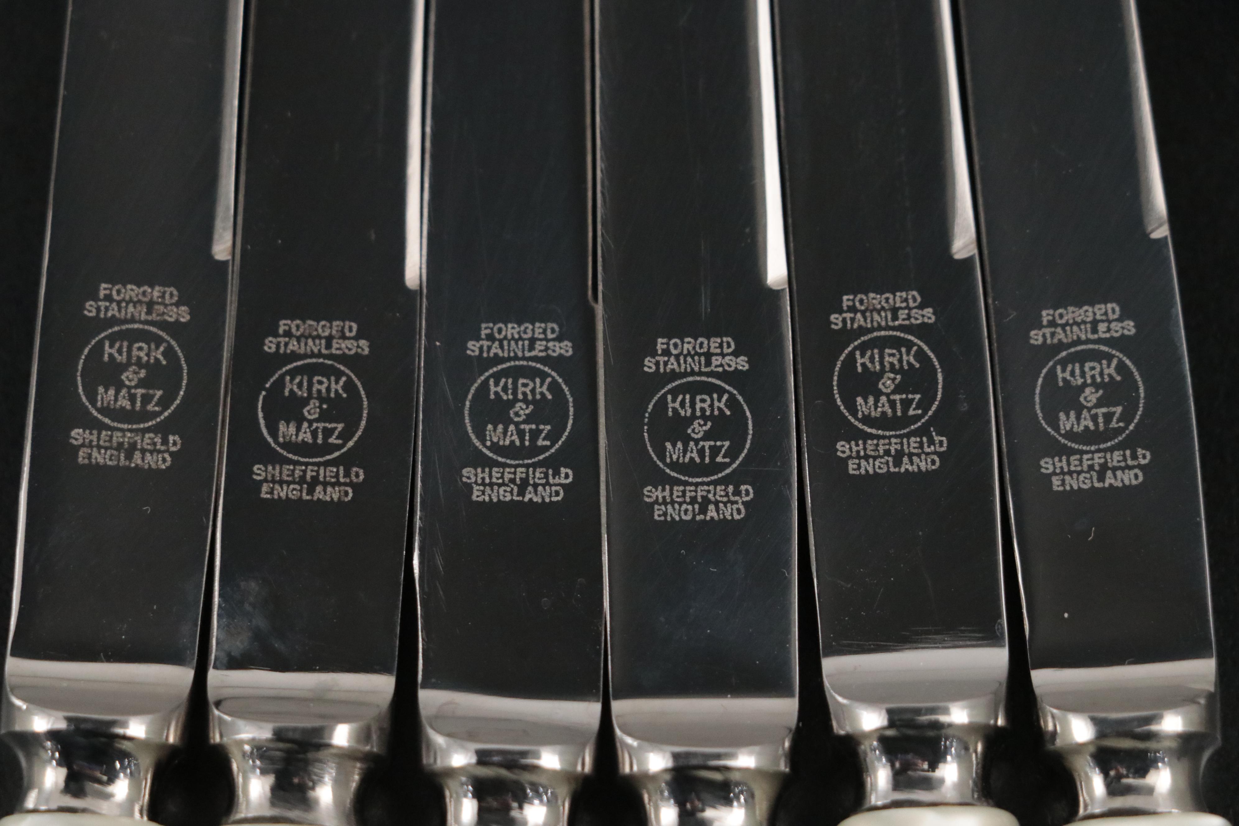 Mother-of-Pearl Handled Dinner Knives with Pearlized Handled Steak Knives