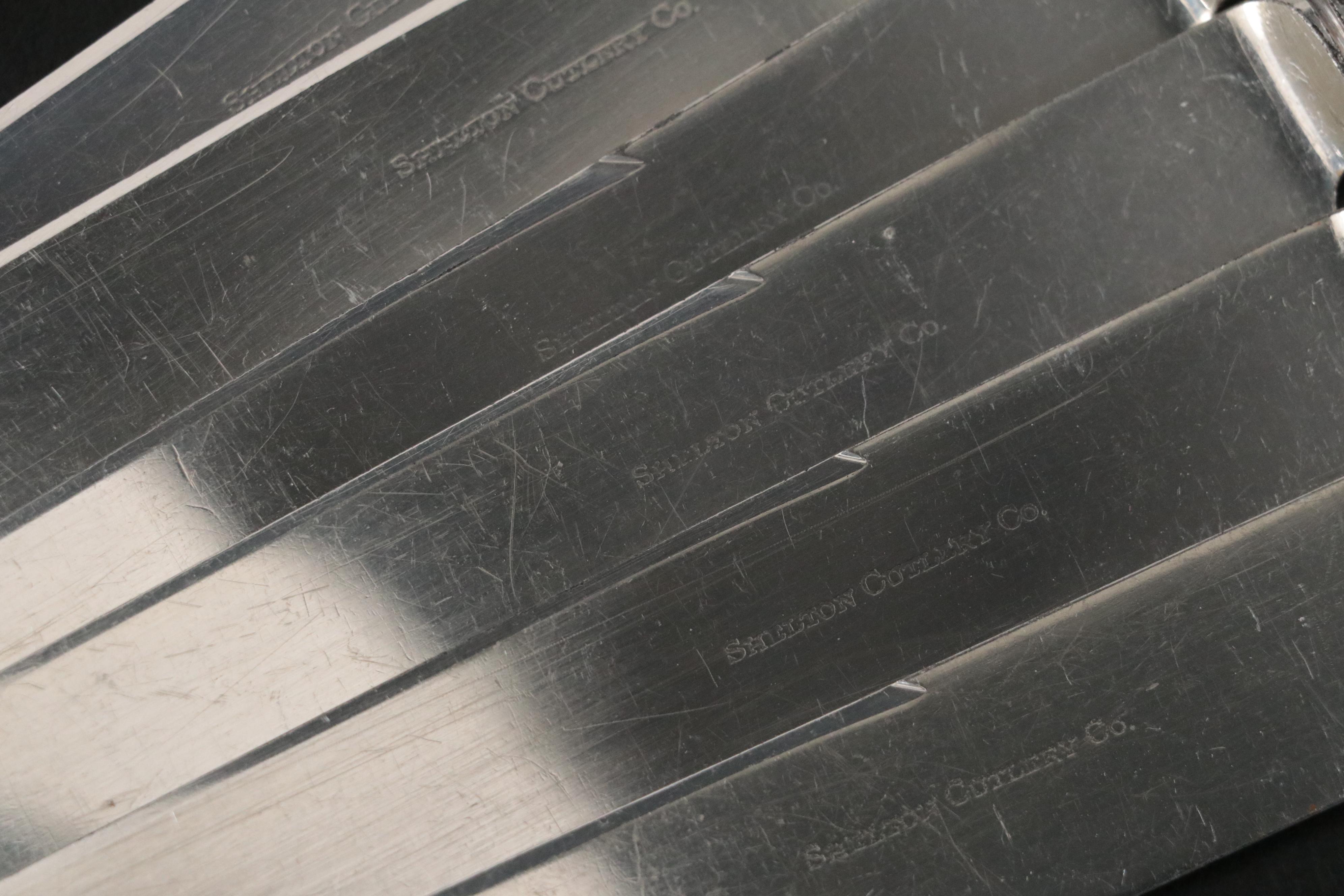 Mother-of-Pearl Handled Dinner Knives with Pearlized Handled Steak Knives