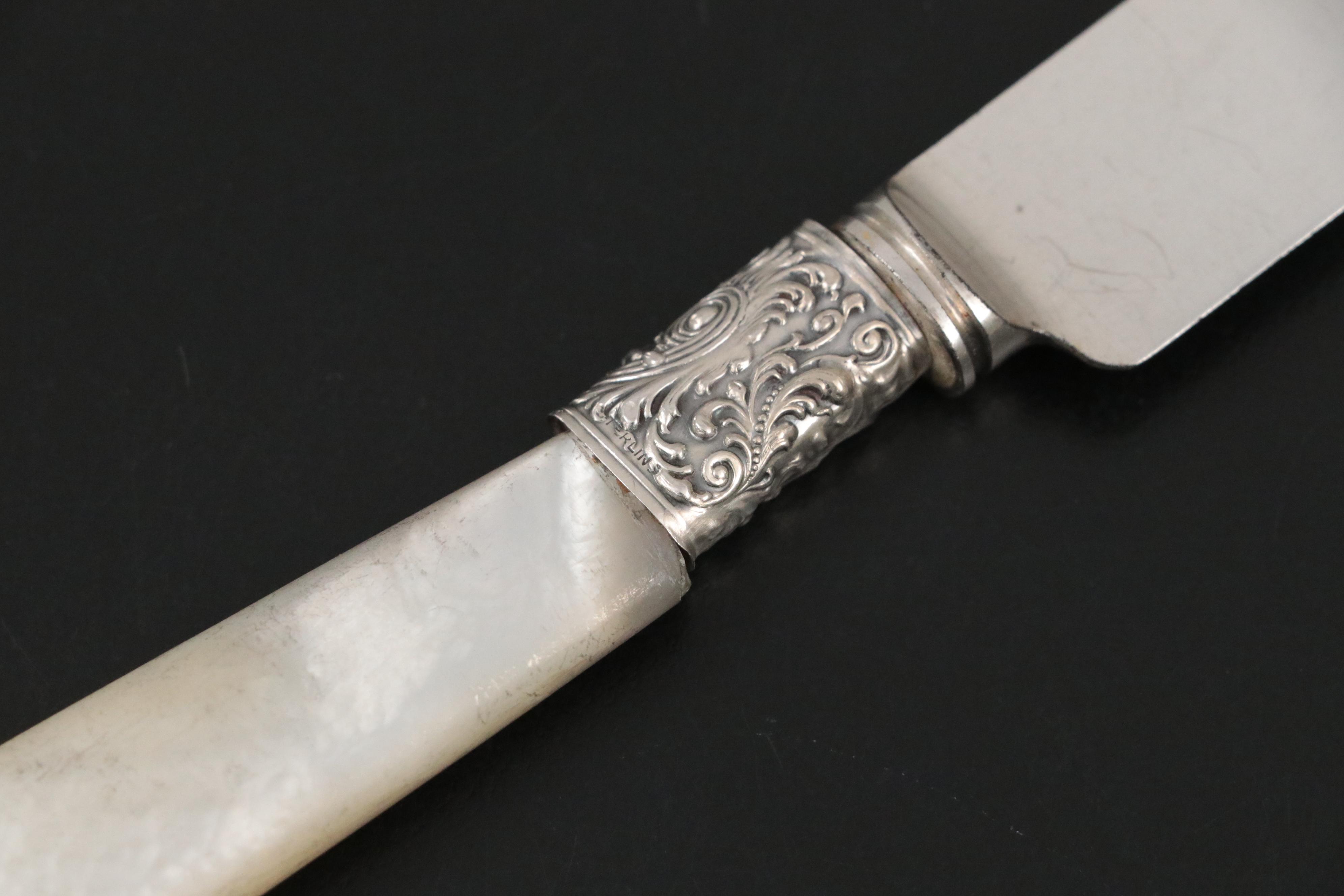 Mother-of-Pearl Handled Dinner Knives with Pearlized Handled Steak Knives