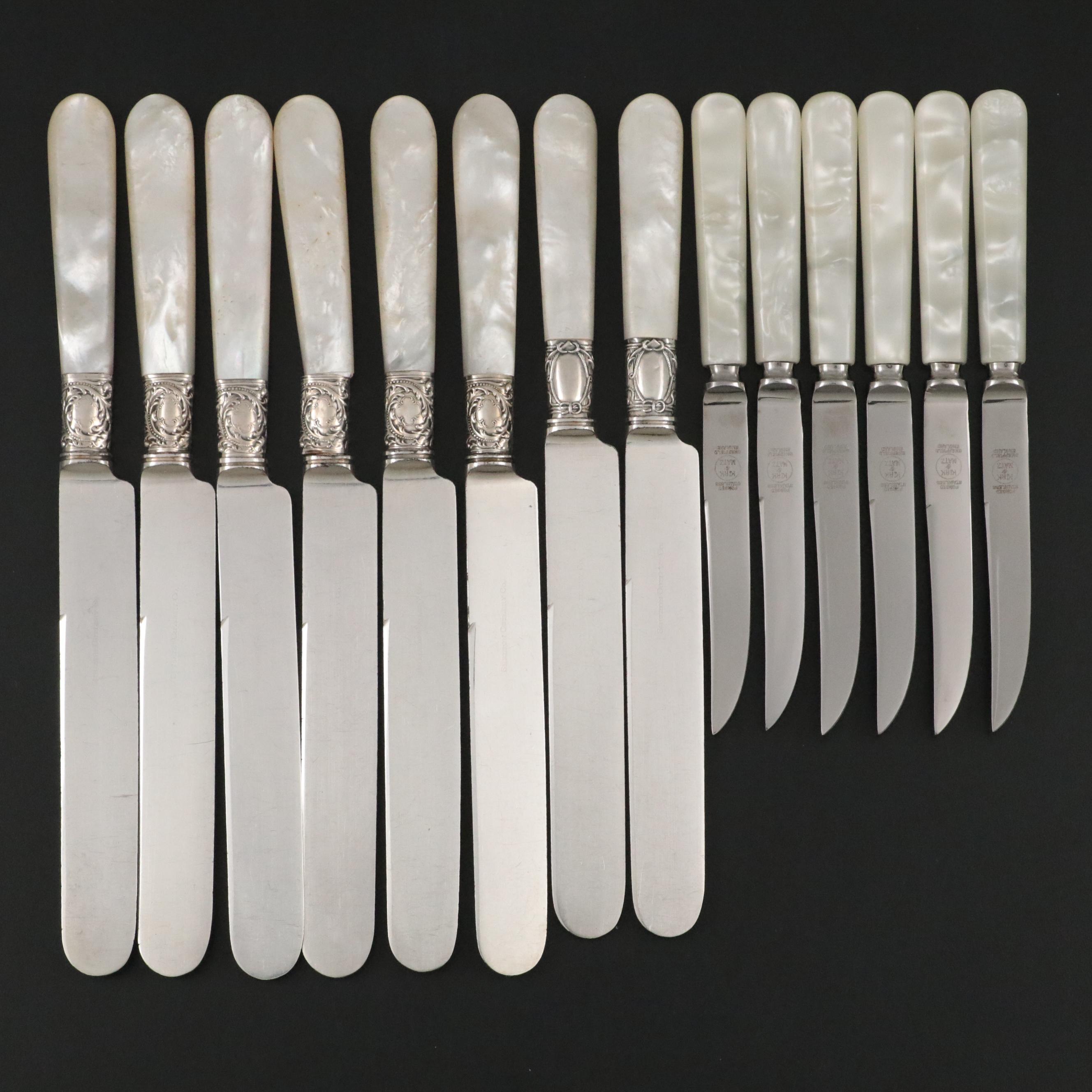 Mother-of-Pearl Handled Dinner Knives with Pearlized Handled Steak Knives