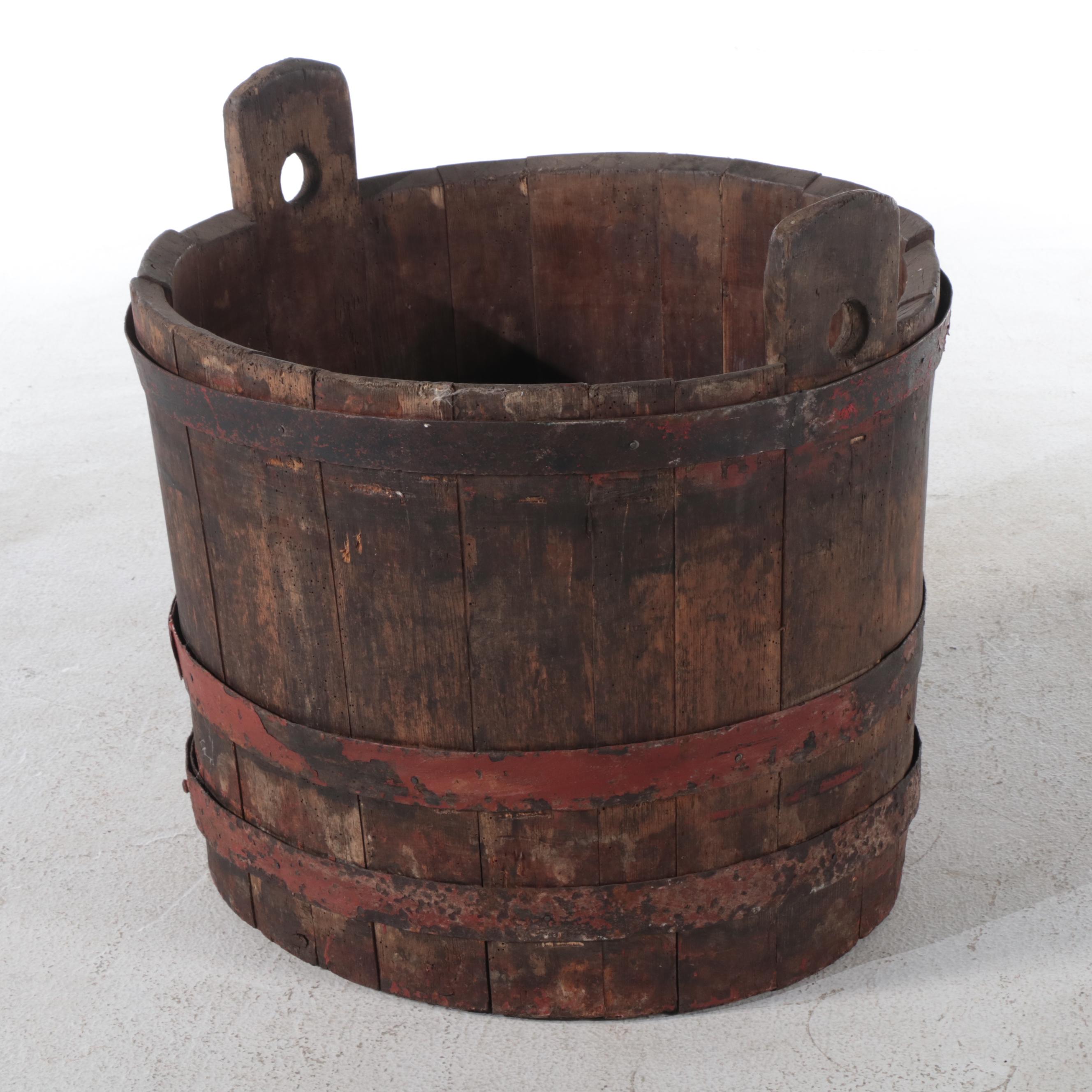 Primative Metal Banded Wood Stave Pail, 19th Century