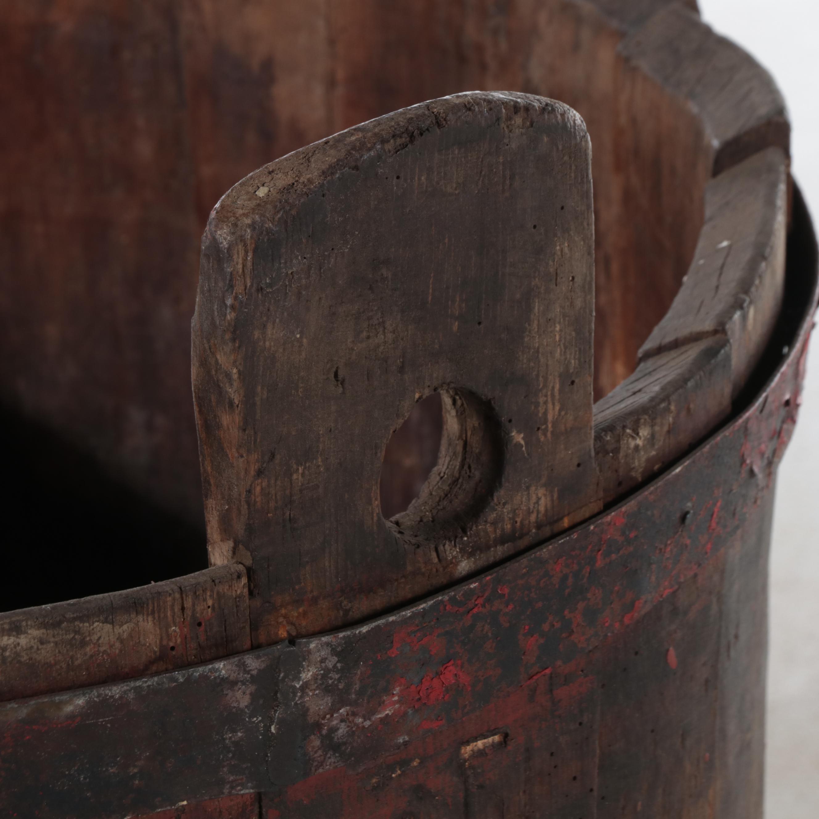 Primative Metal Banded Wood Stave Pail, 19th Century