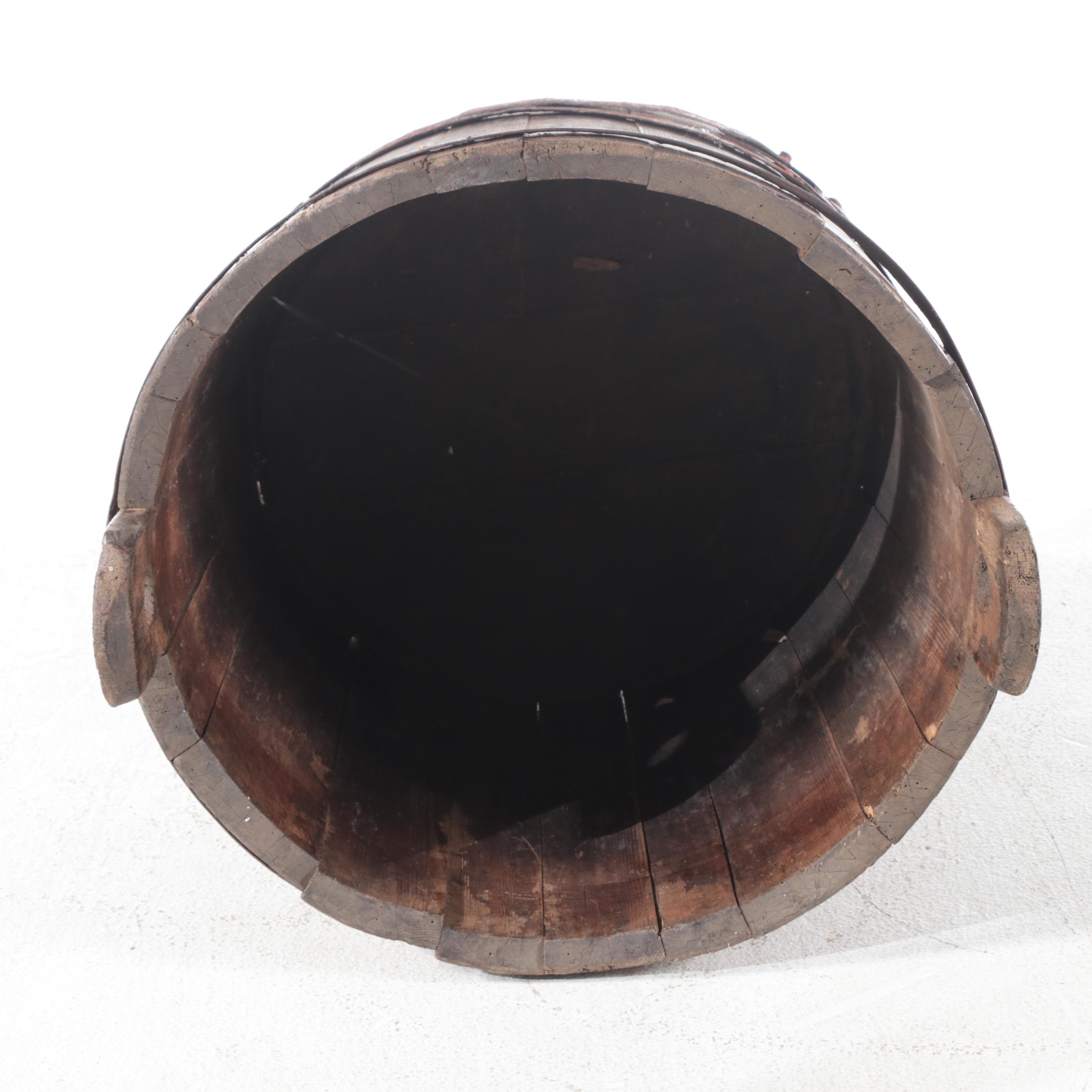 Primative Metal Banded Wood Stave Pail, 19th Century