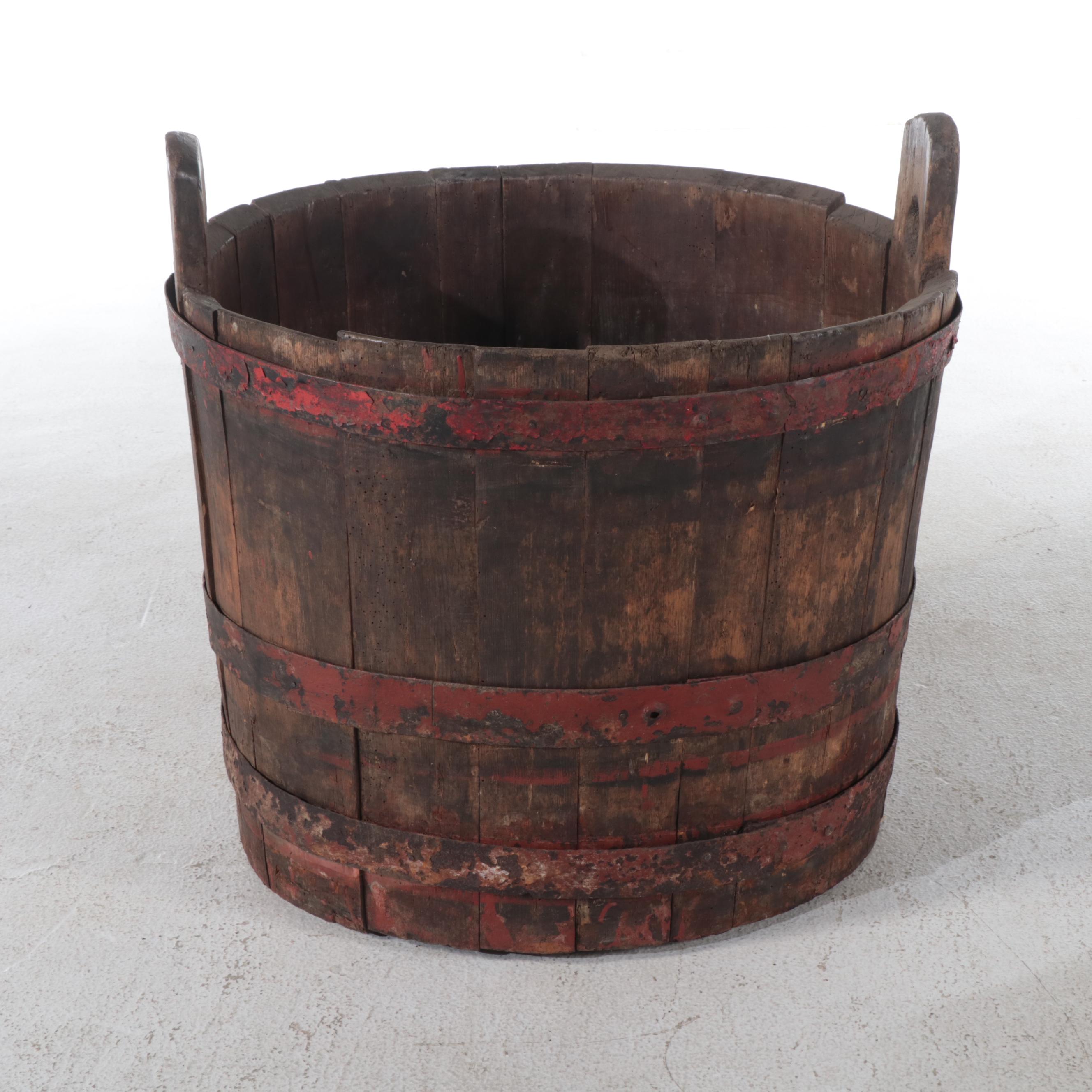 Primative Metal Banded Wood Stave Pail, 19th Century