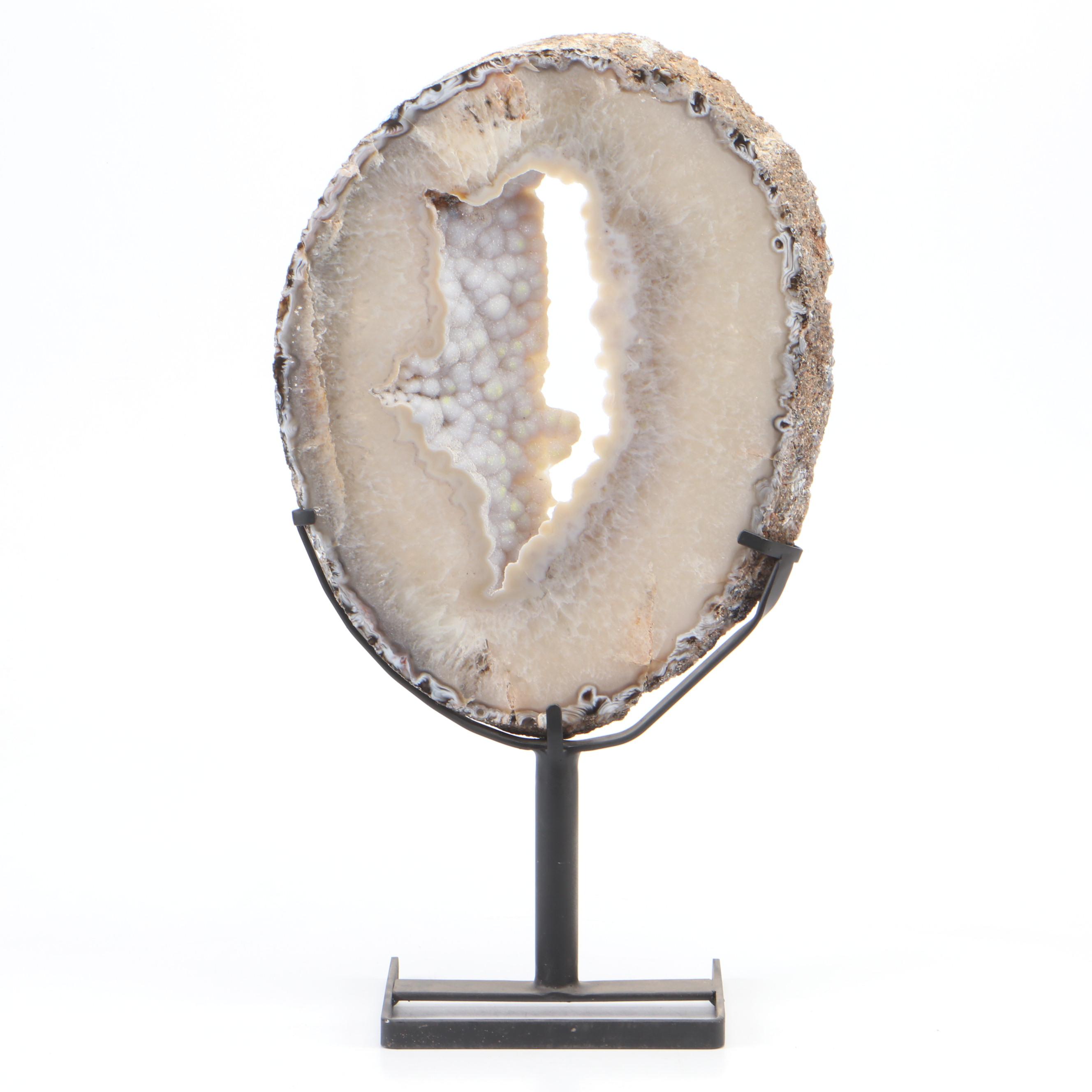 Geode Slab with Quartzite and Botryoidal Chalcedony with Stand
