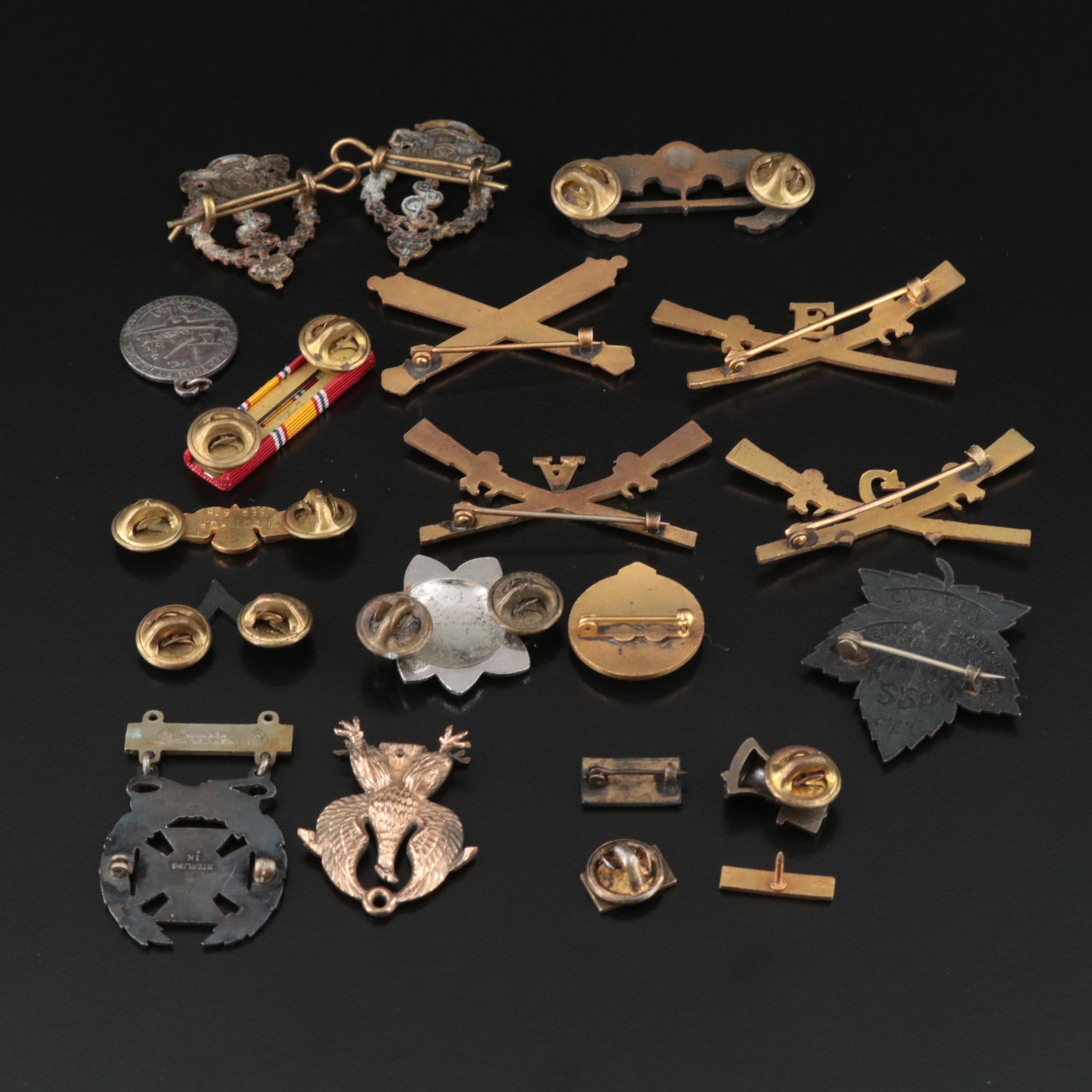 American and Canadian Military Pins Featuring Sterling Marksman Badge