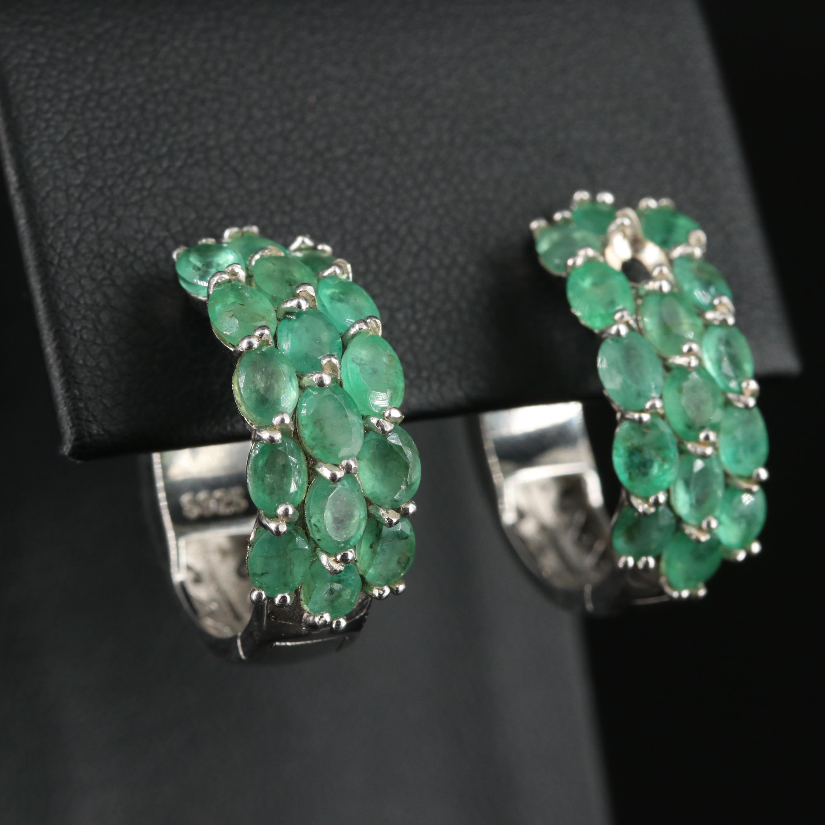 Sterling Emerald Hoop Earrings