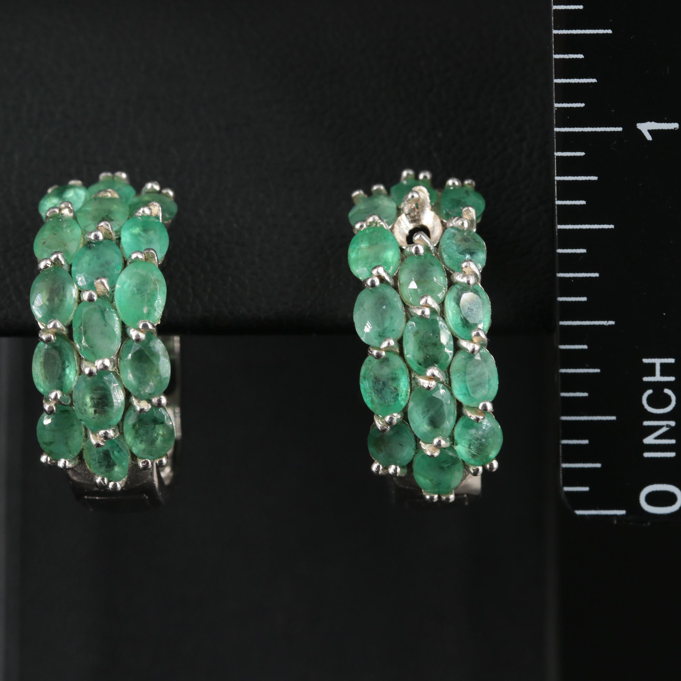 Sterling Emerald Hoop Earrings