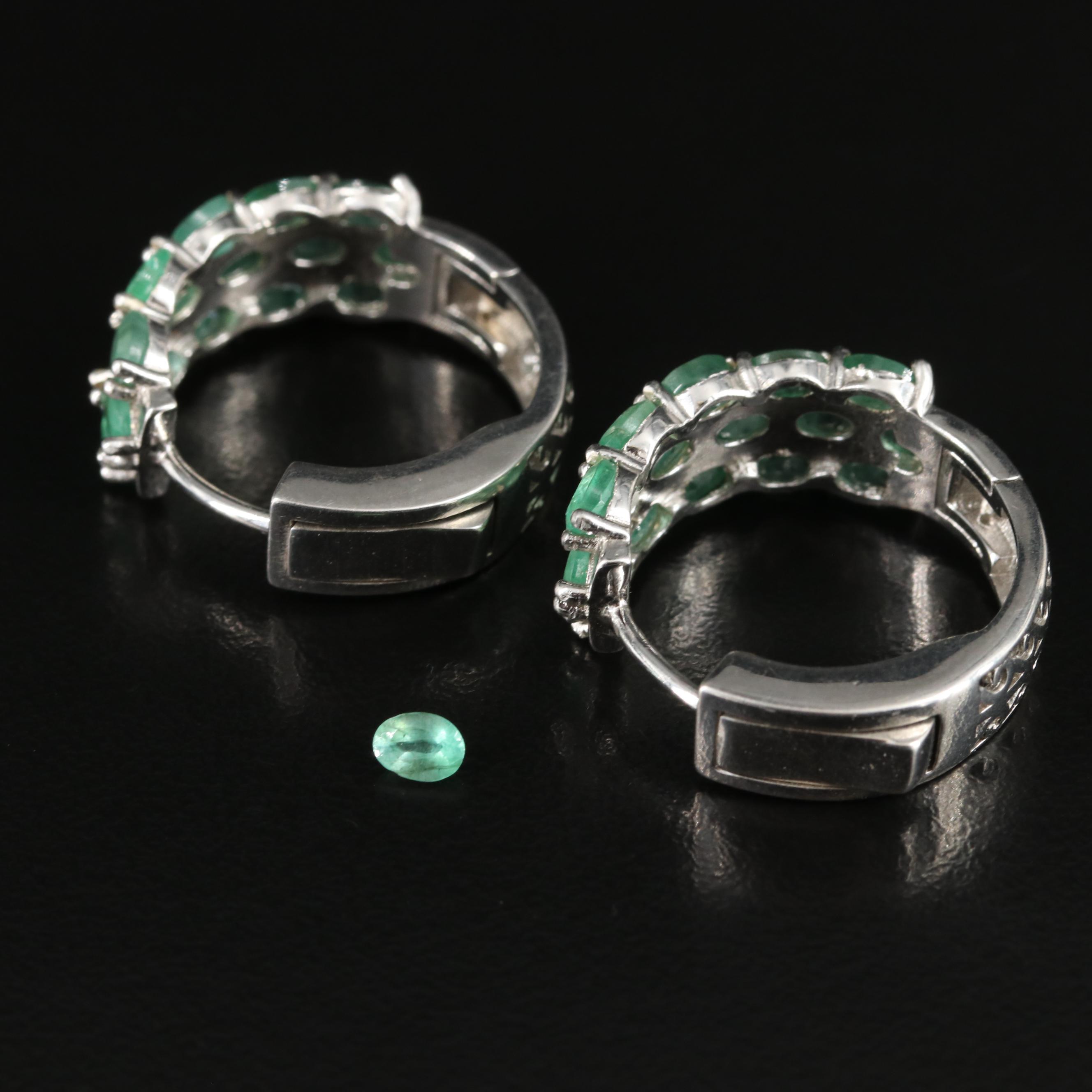 Sterling Emerald Hoop Earrings
