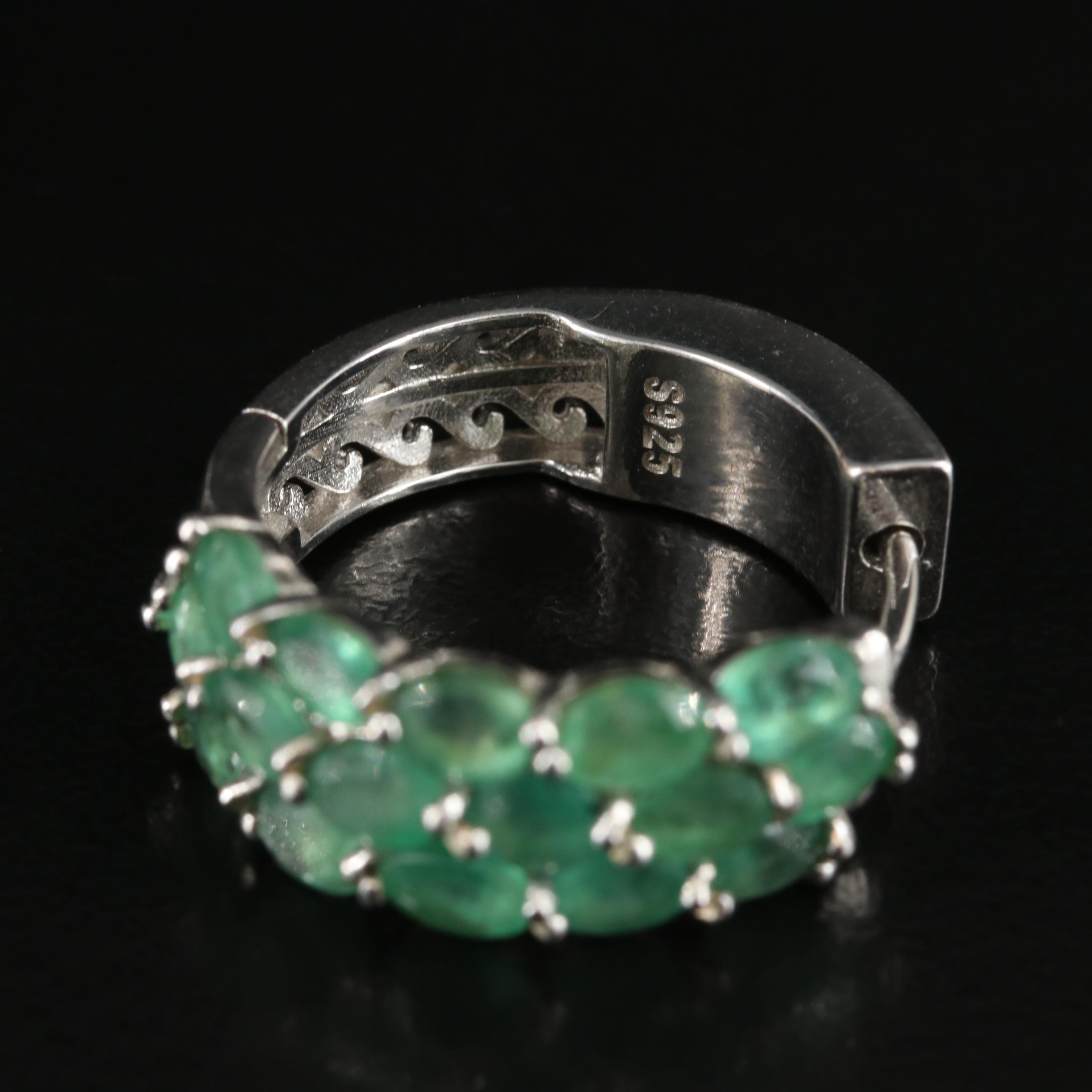 Sterling Emerald Hoop Earrings