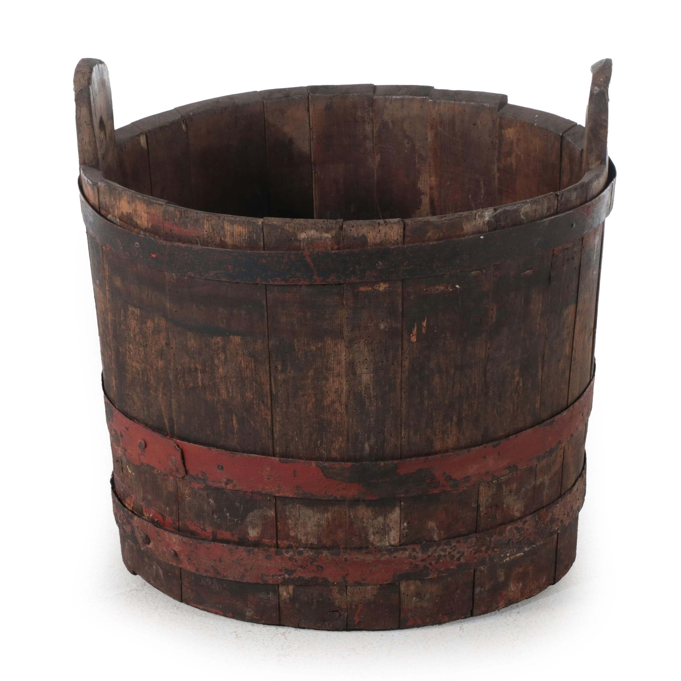 Primative Metal Banded Wood Stave Pail, 19th Century