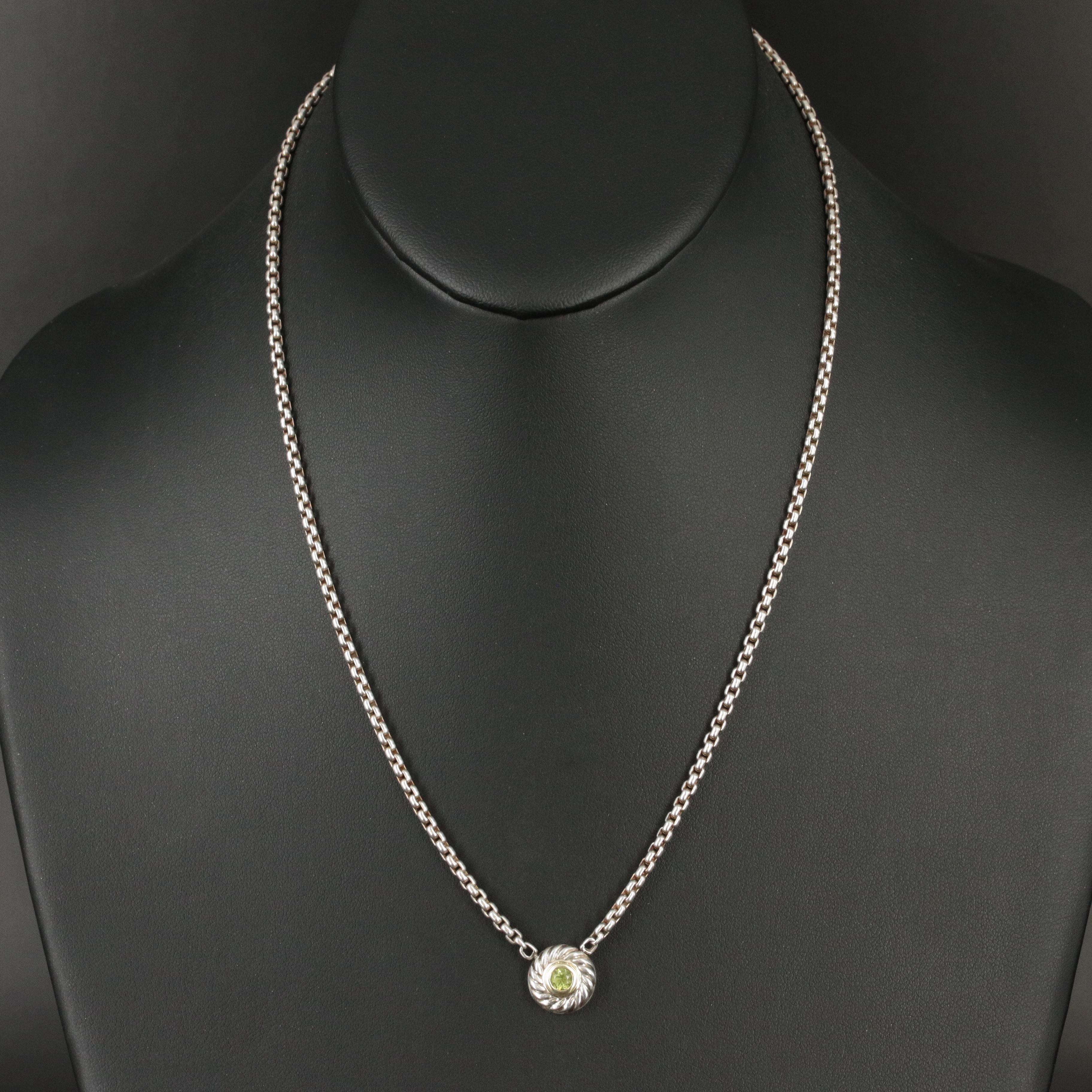 David Yurman "Cookie" Sterling  Peridot Necklace and Earrings with 14K Accents