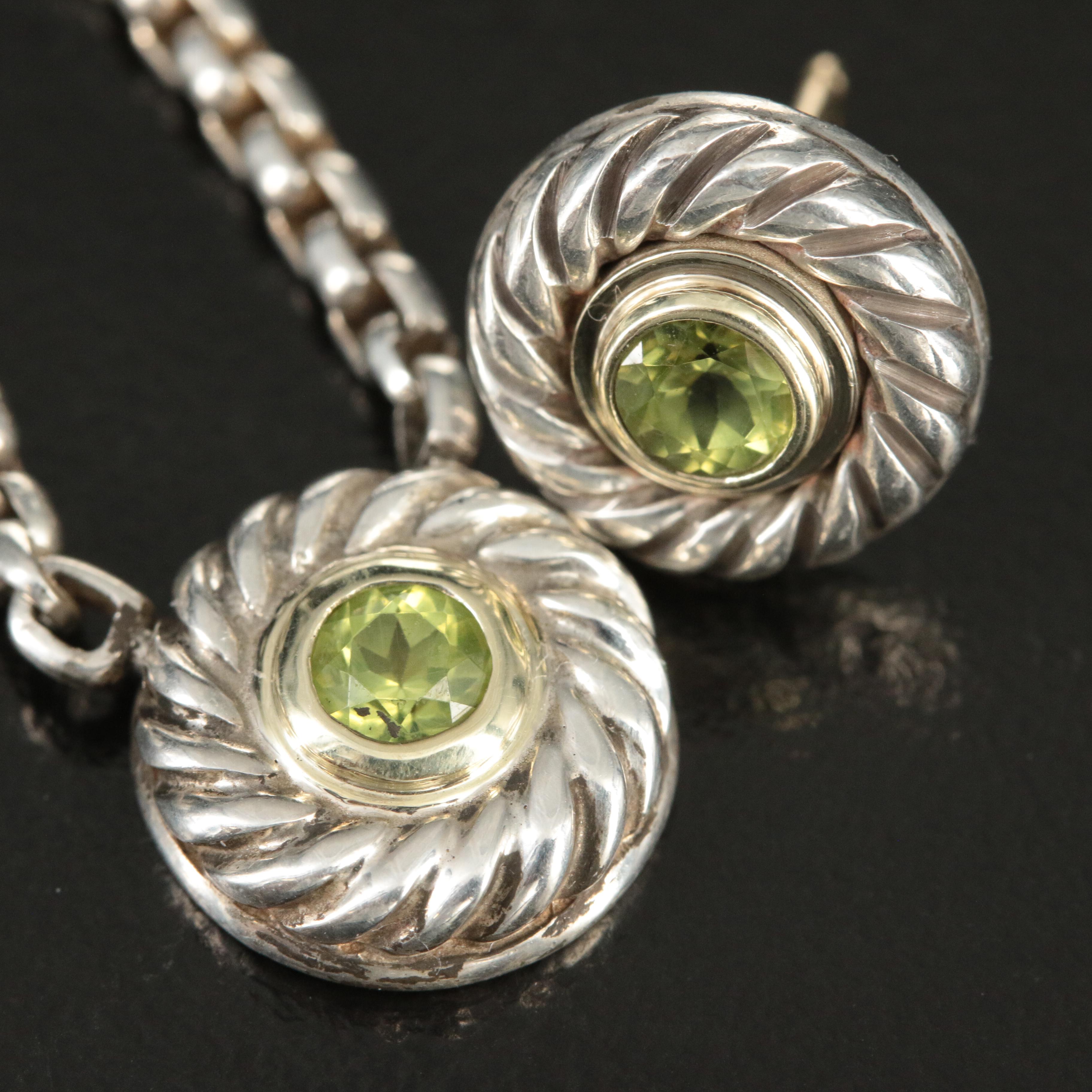 David Yurman "Cookie" Sterling  Peridot Necklace and Earrings with 14K Accents
