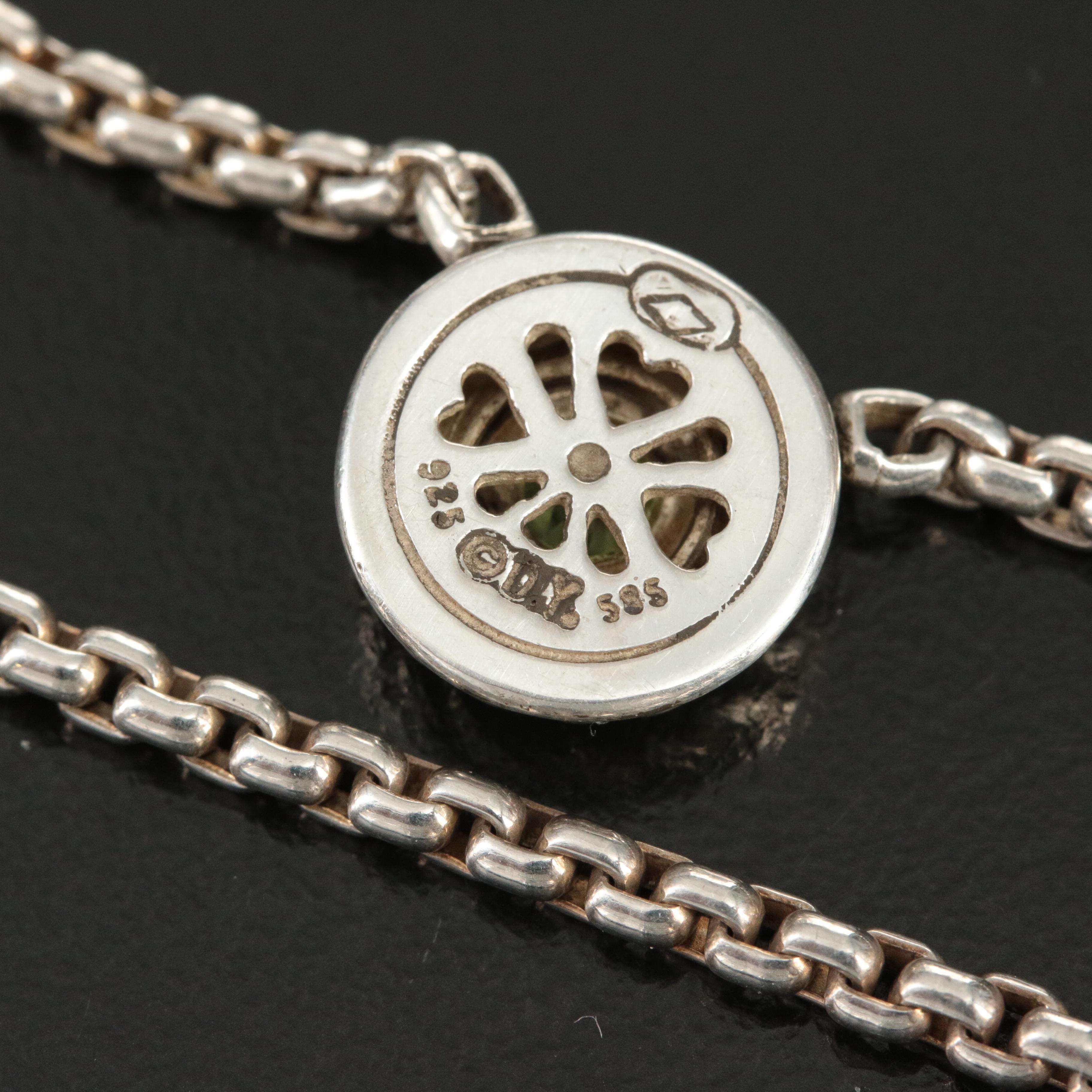 David Yurman "Cookie" Sterling  Peridot Necklace and Earrings with 14K Accents