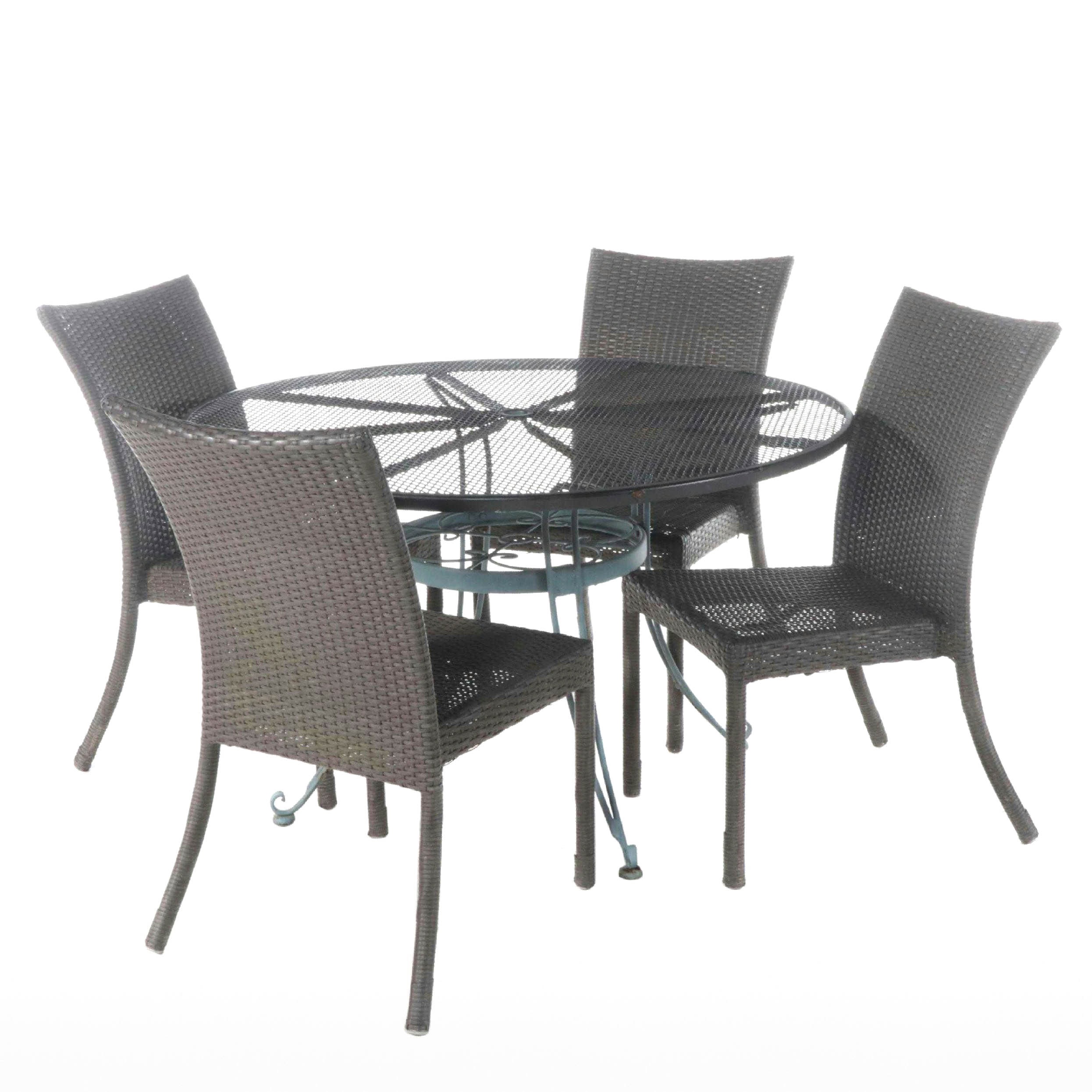 Wrought Metal Patio Dining Table with Four PE Rattan Dining Chairs