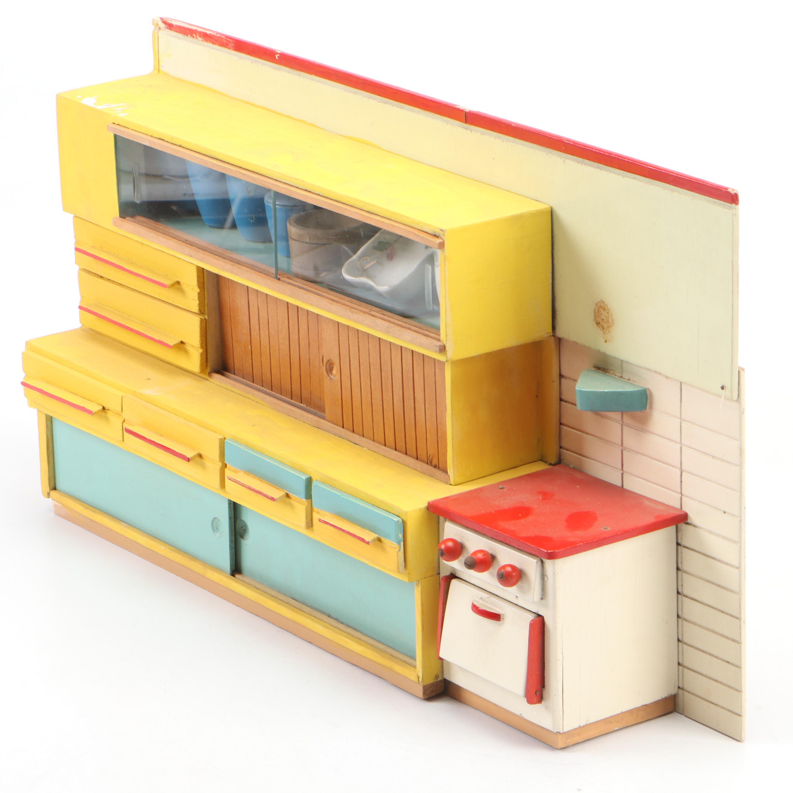 Handmade Hand-Painted Wood Toy Kitchen with More Kitchen Accessories