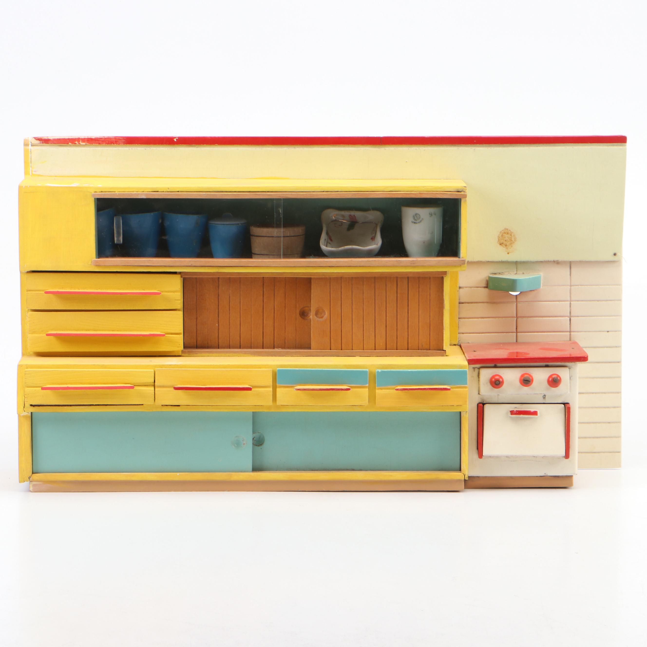 Handmade Hand-Painted Wood Toy Kitchen with More Kitchen Accessories
