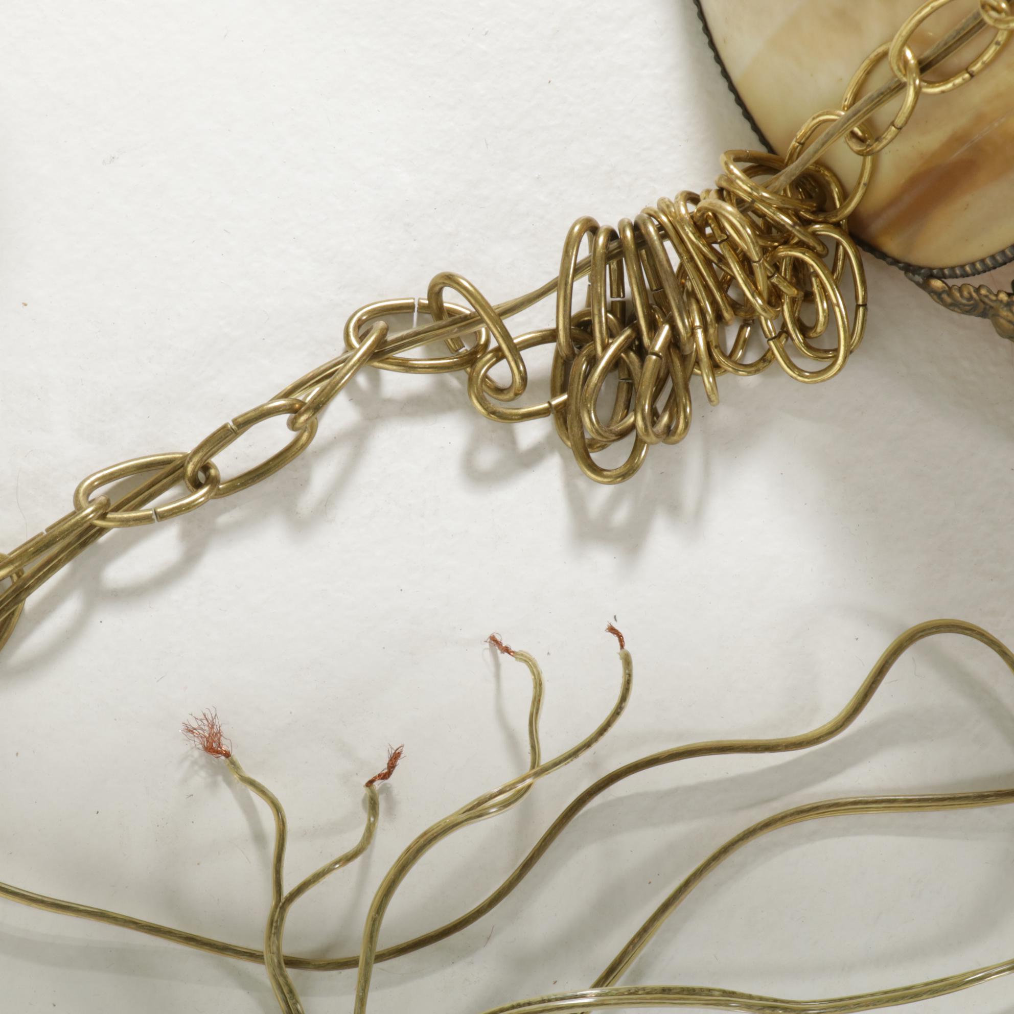 Victorian Style Brass and Slag Glass Dual-Shade Linear Pool Table Pendant Light