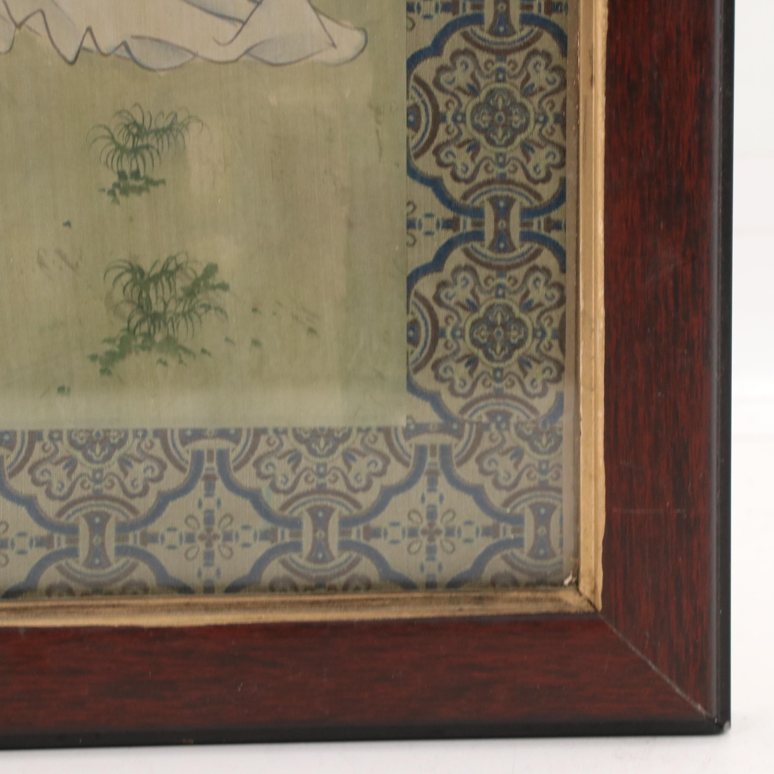 Japanese Gouache Painting of a Female Figure Under a Tree, 20th Century