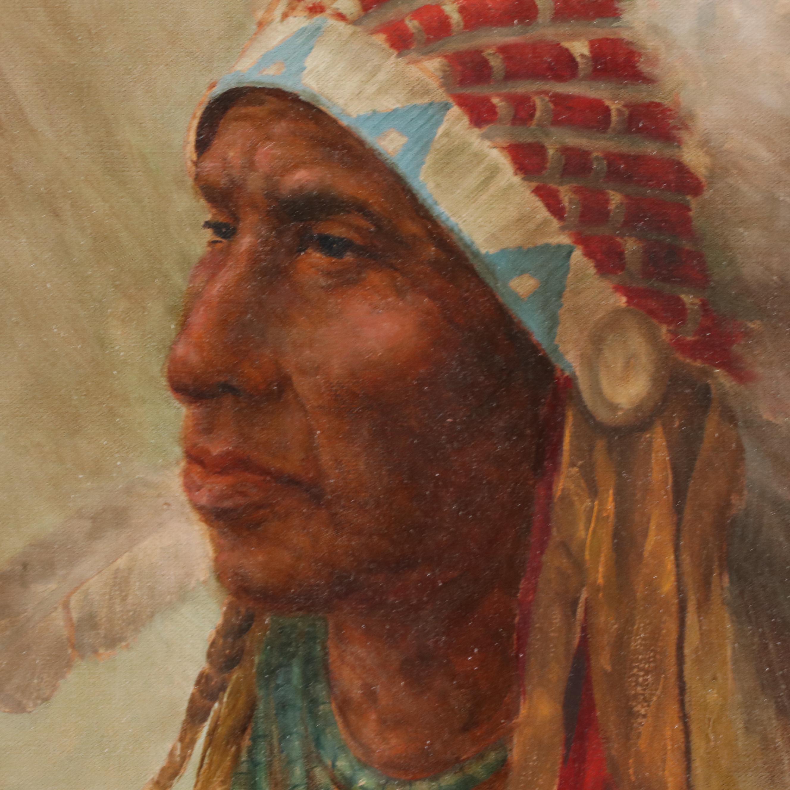 Victorio Rivera Oil Painting Portrait of Native American Man