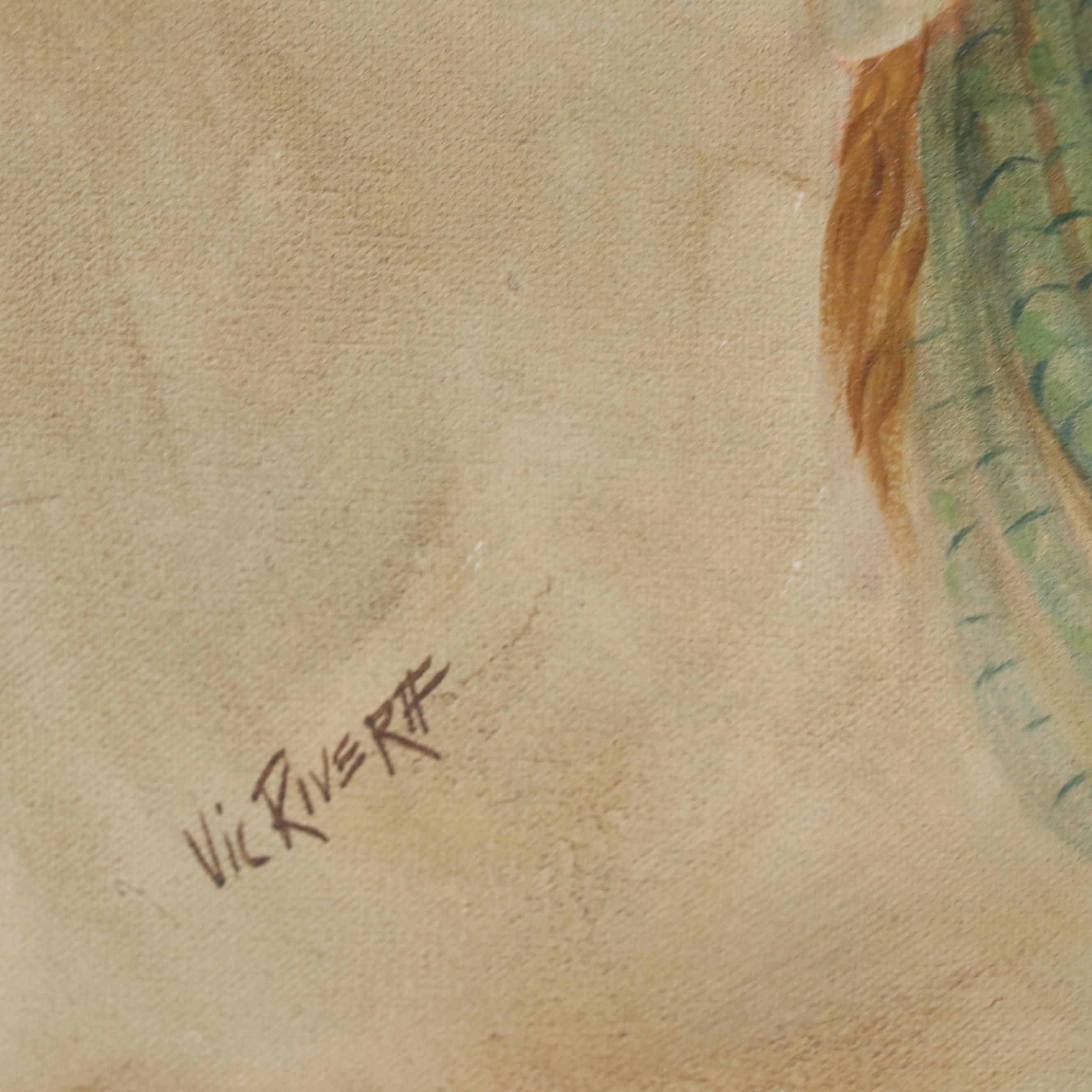 Victorio Rivera Oil Painting Portrait of Native American Man