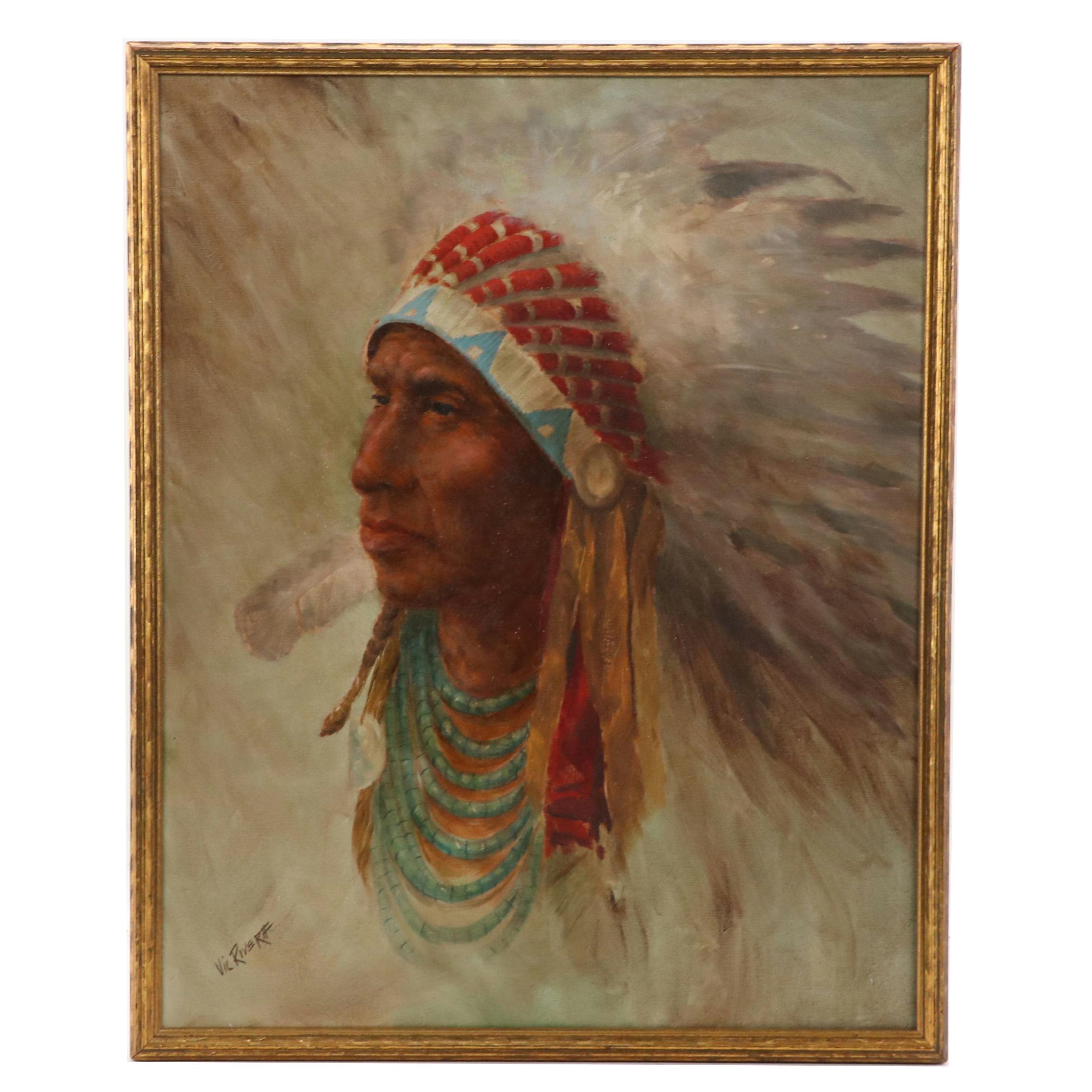 Victorio Rivera Oil Painting Portrait of Native American Man