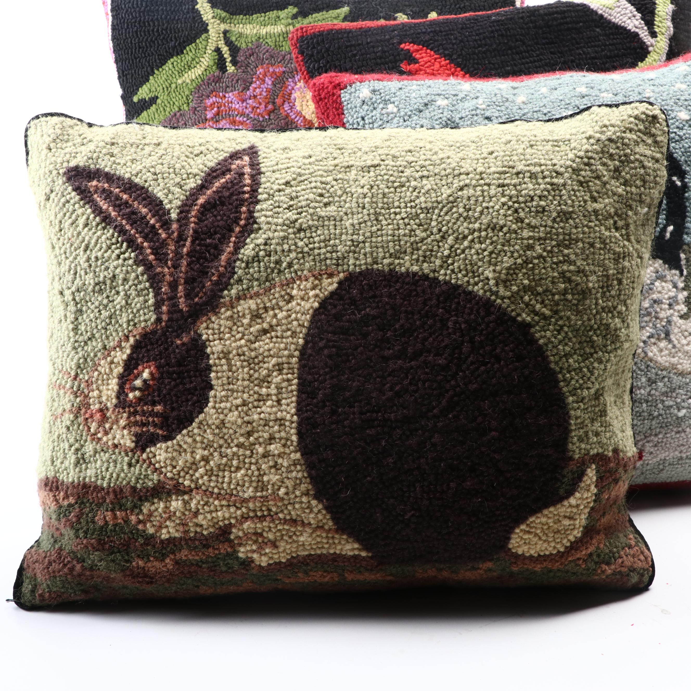 Plow & Hearth and Other Hooked Wool Nature Motif Throw Pillows