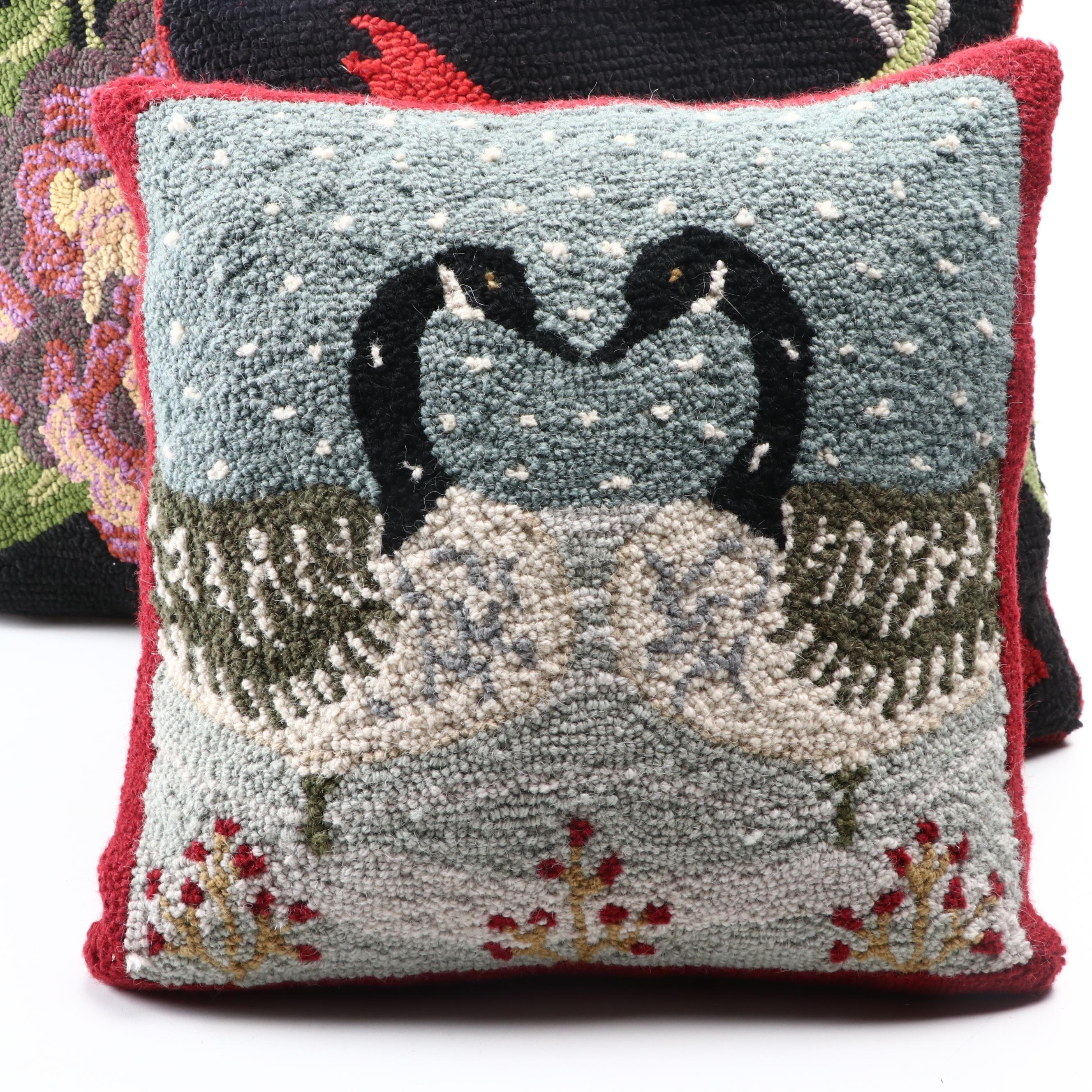 Plow & Hearth and Other Hooked Wool Nature Motif Throw Pillows