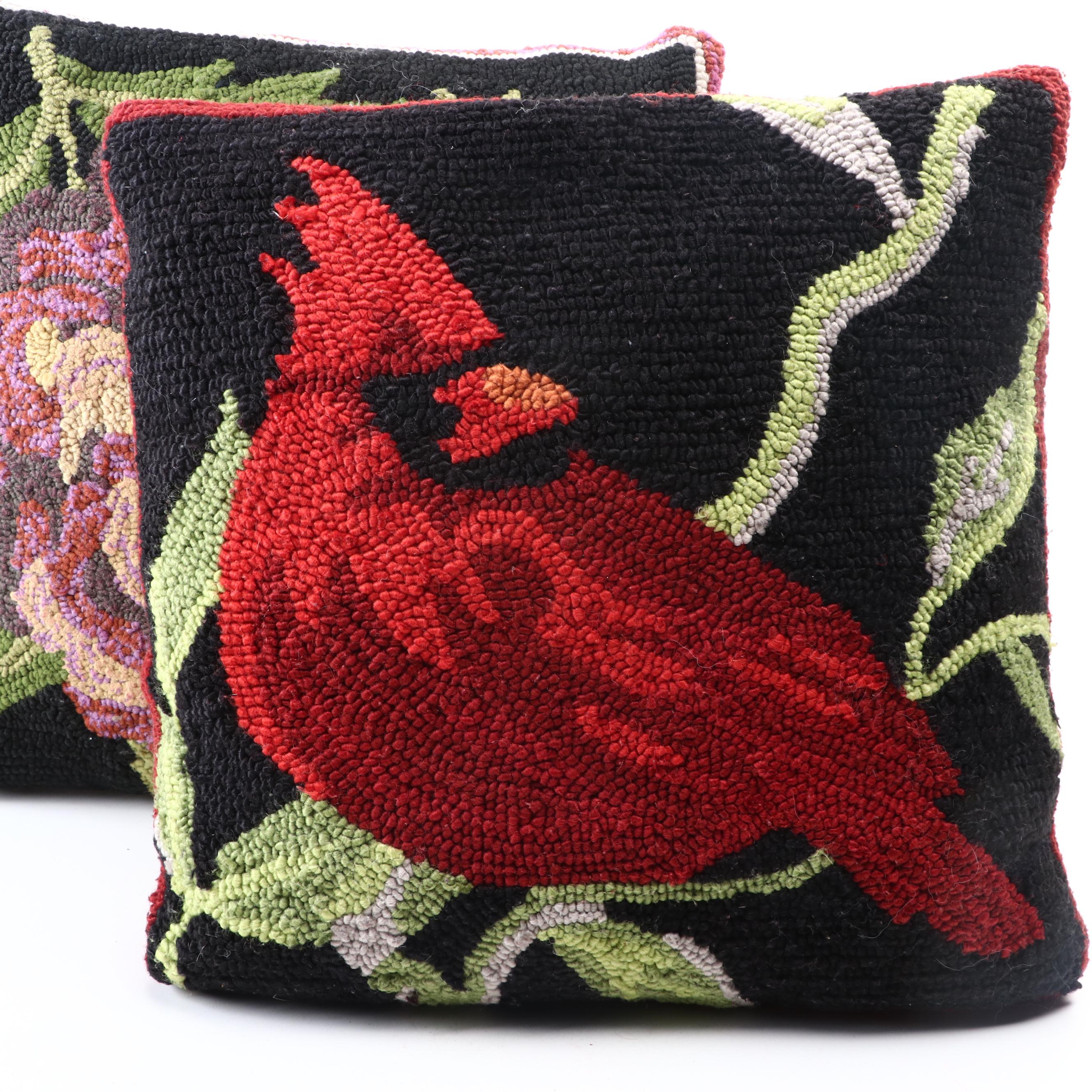Plow & Hearth and Other Hooked Wool Nature Motif Throw Pillows