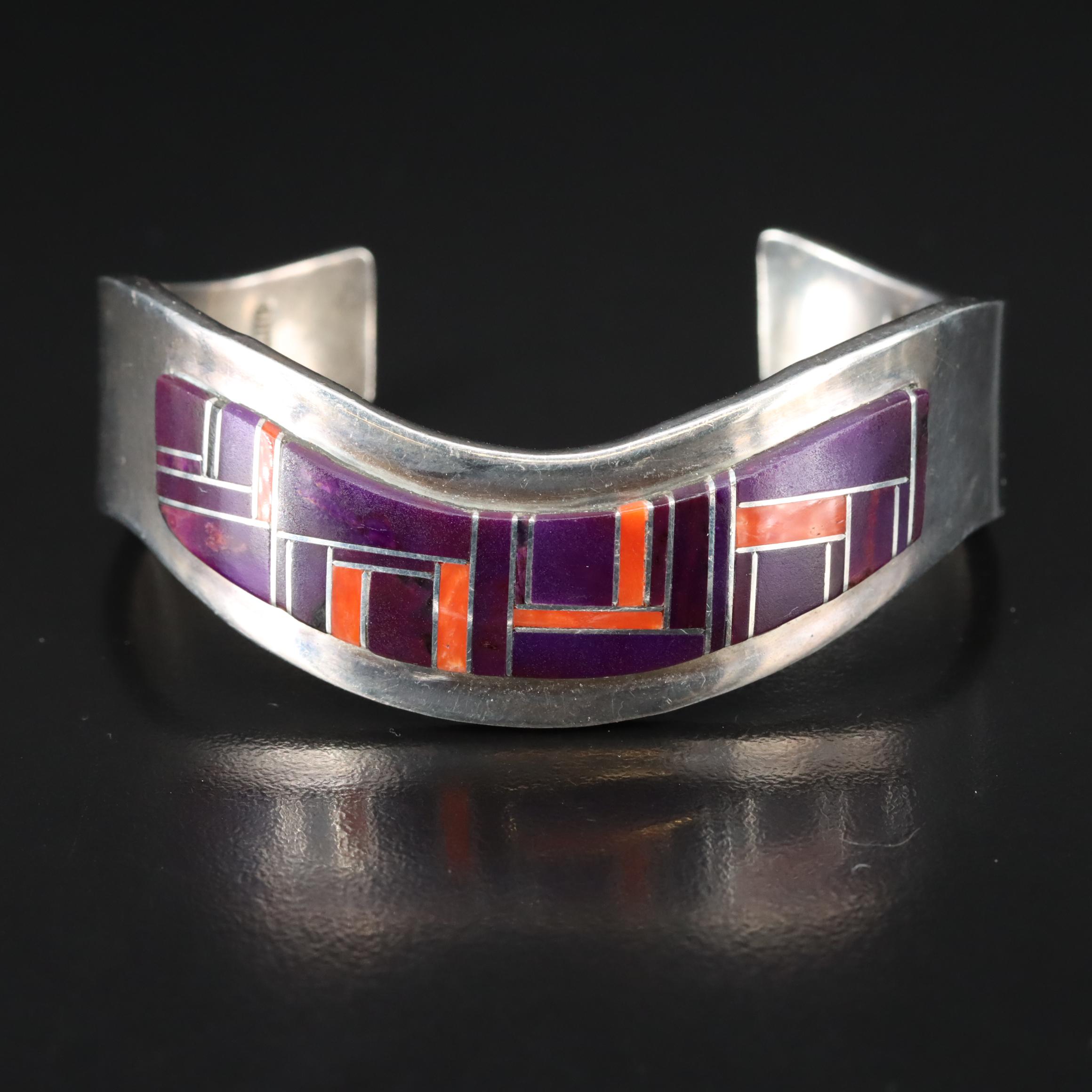 Edward Becenti, Navajo Diné Sterling Coral and Sugilite Cuff