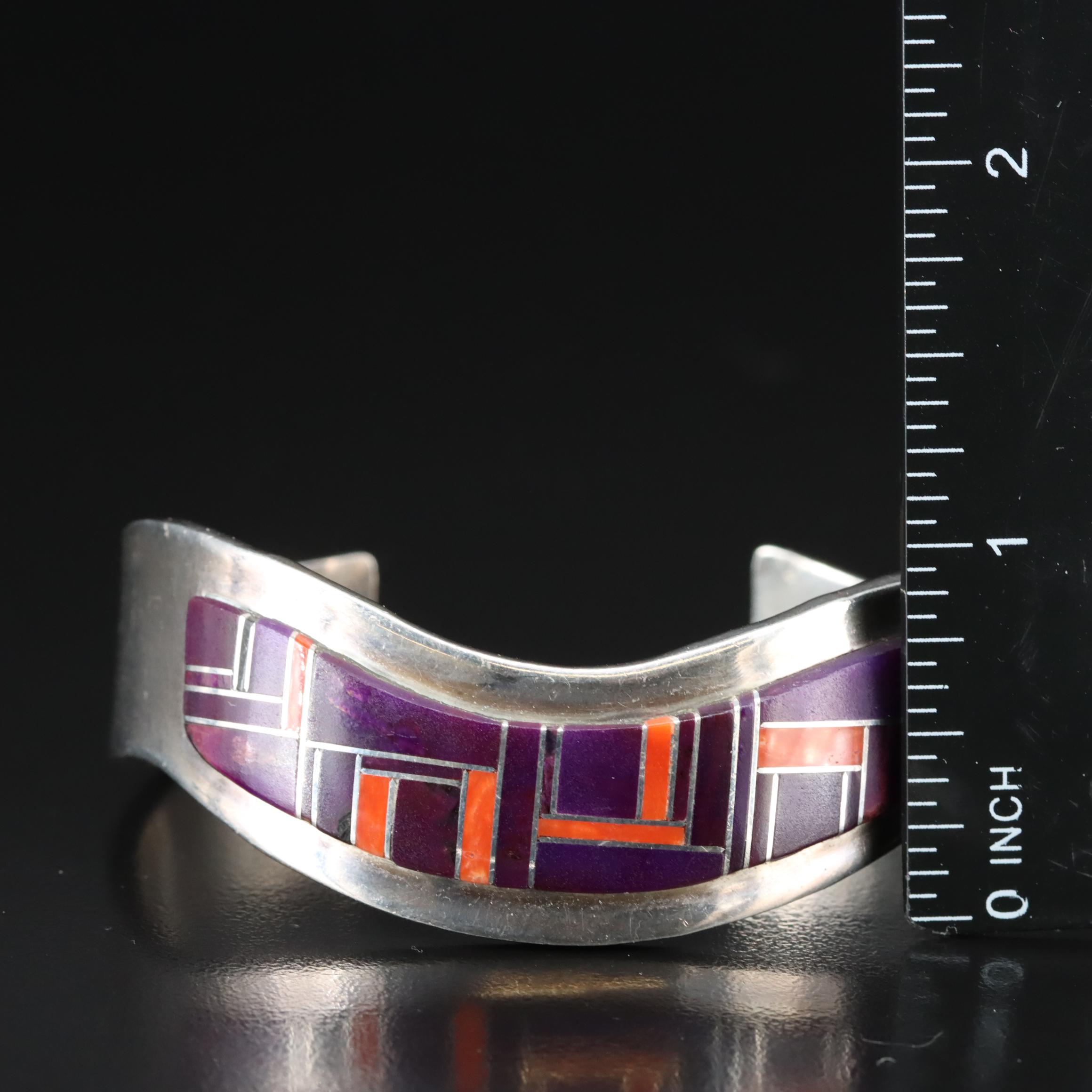 Edward Becenti, Navajo Diné Sterling Coral and Sugilite Cuff