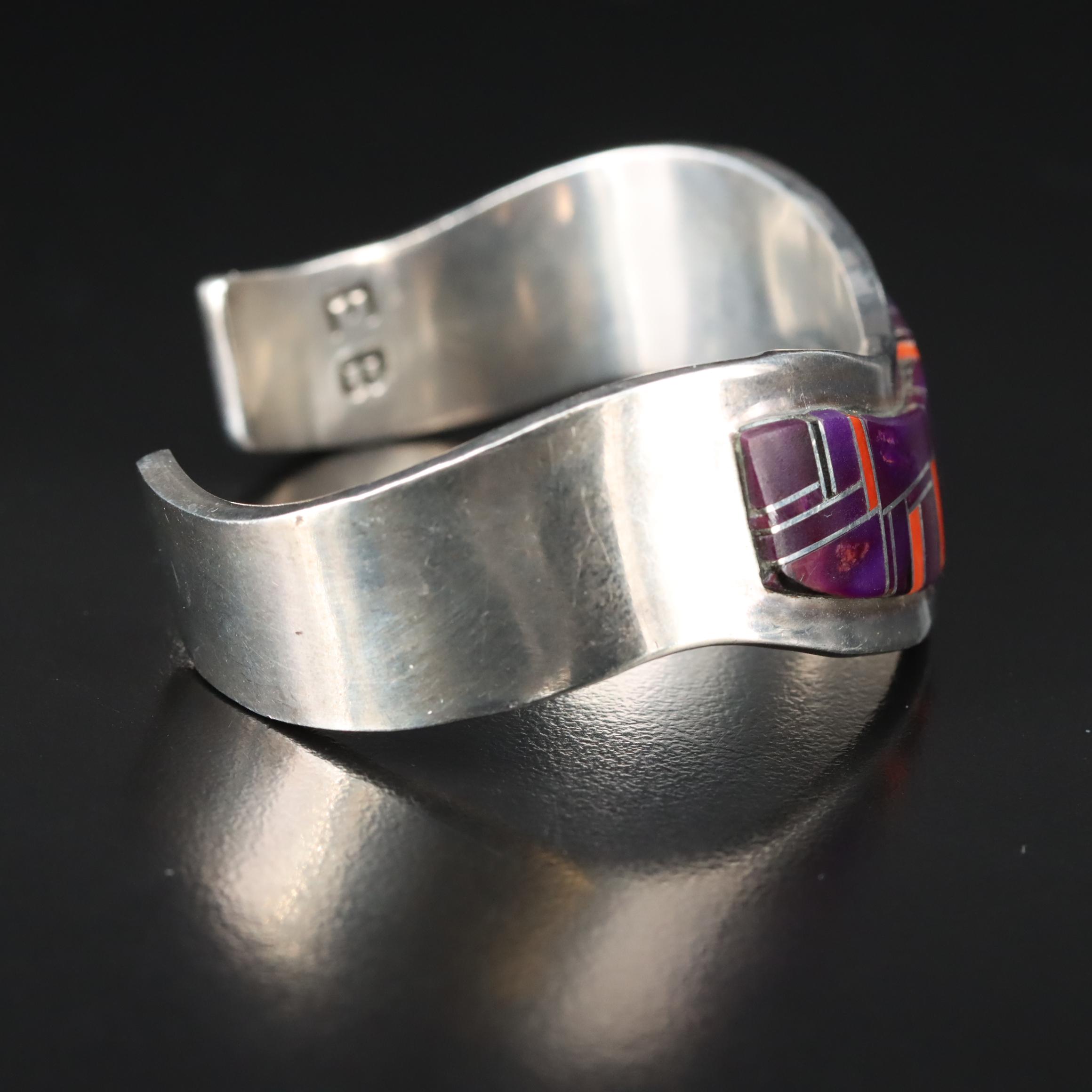 Edward Becenti, Navajo Diné Sterling Coral and Sugilite Cuff