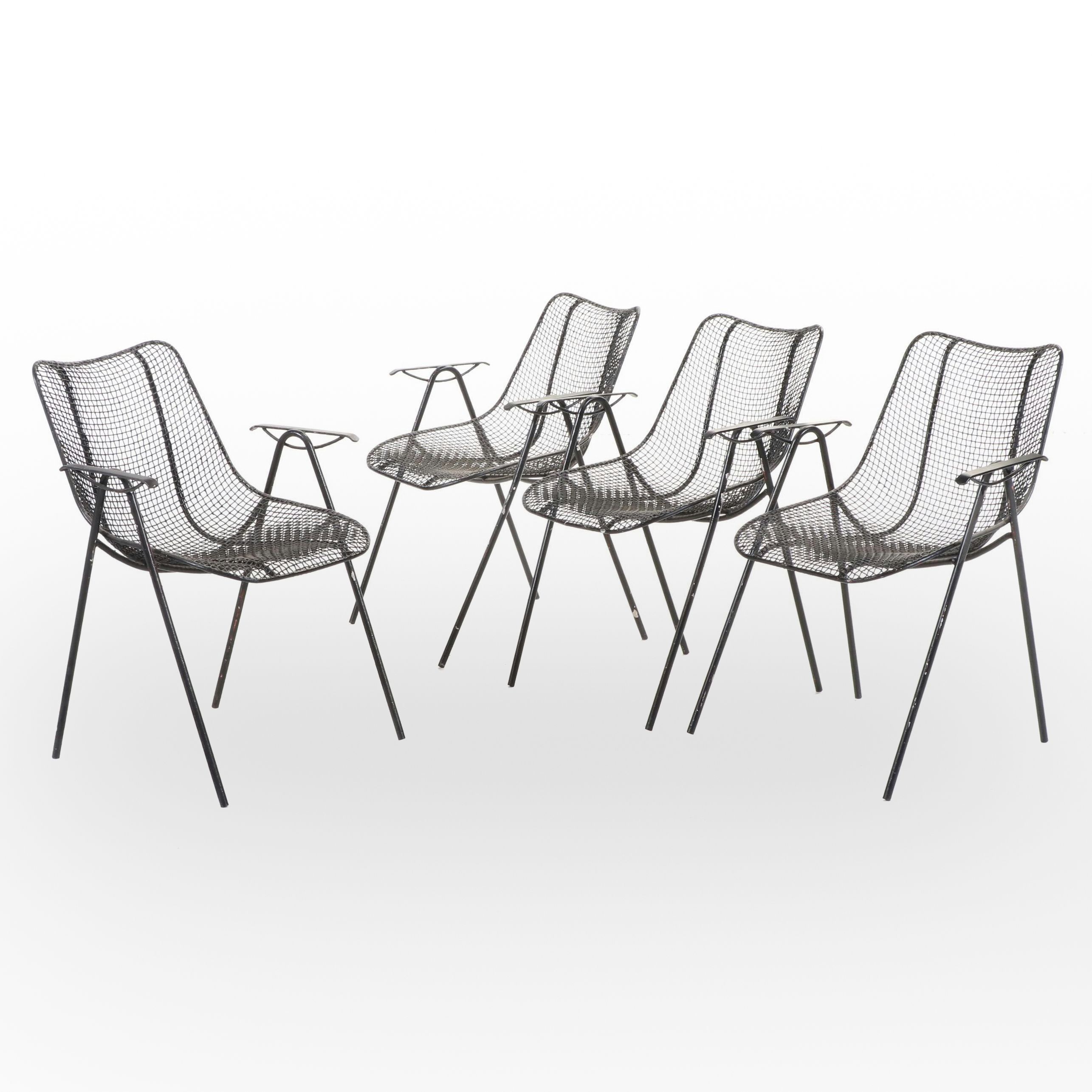 Four Russell Woodard "Sculptura" Painted Steel and Wire Mesh Armchairs, c. 1960