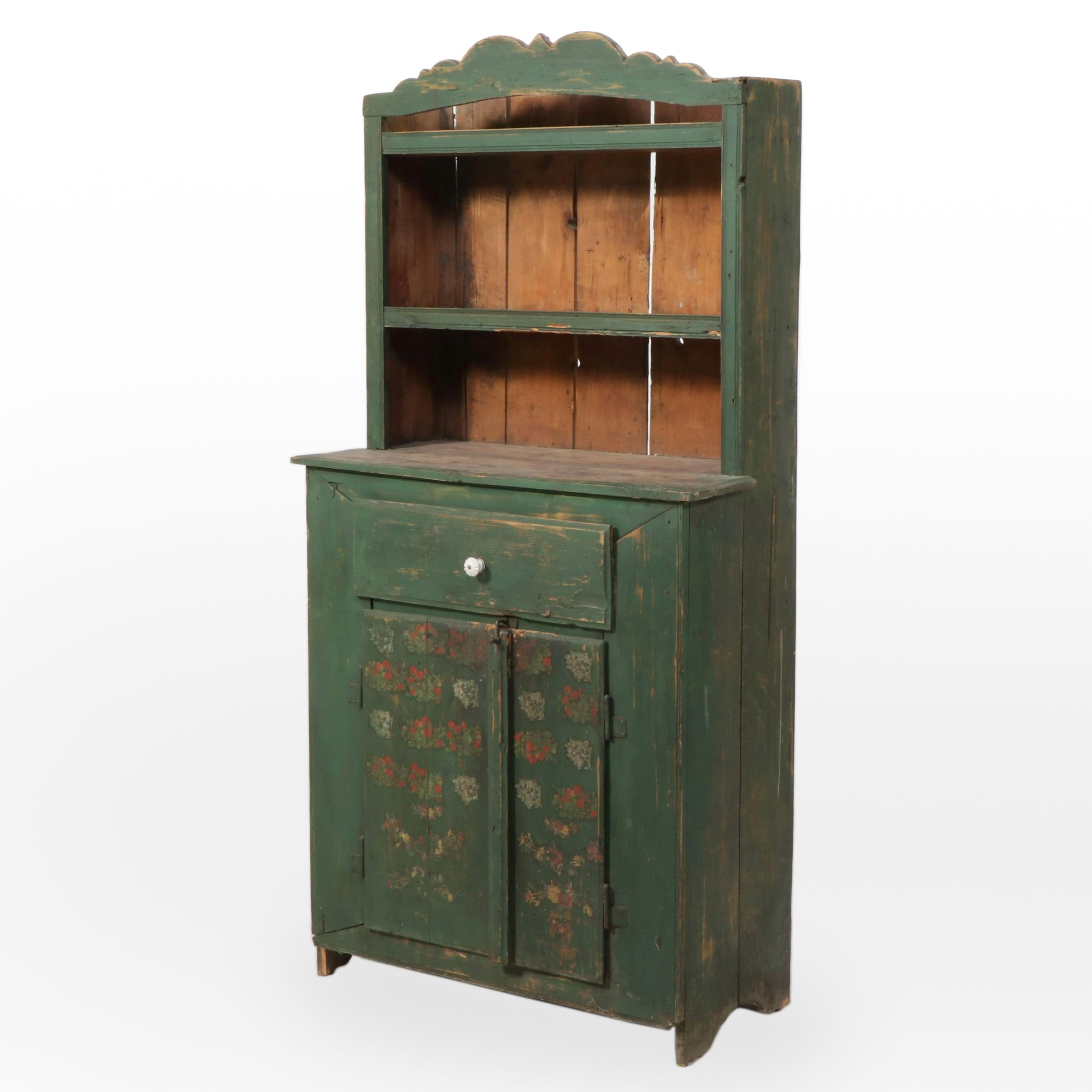 European Primitive Painted Pine Cupboard