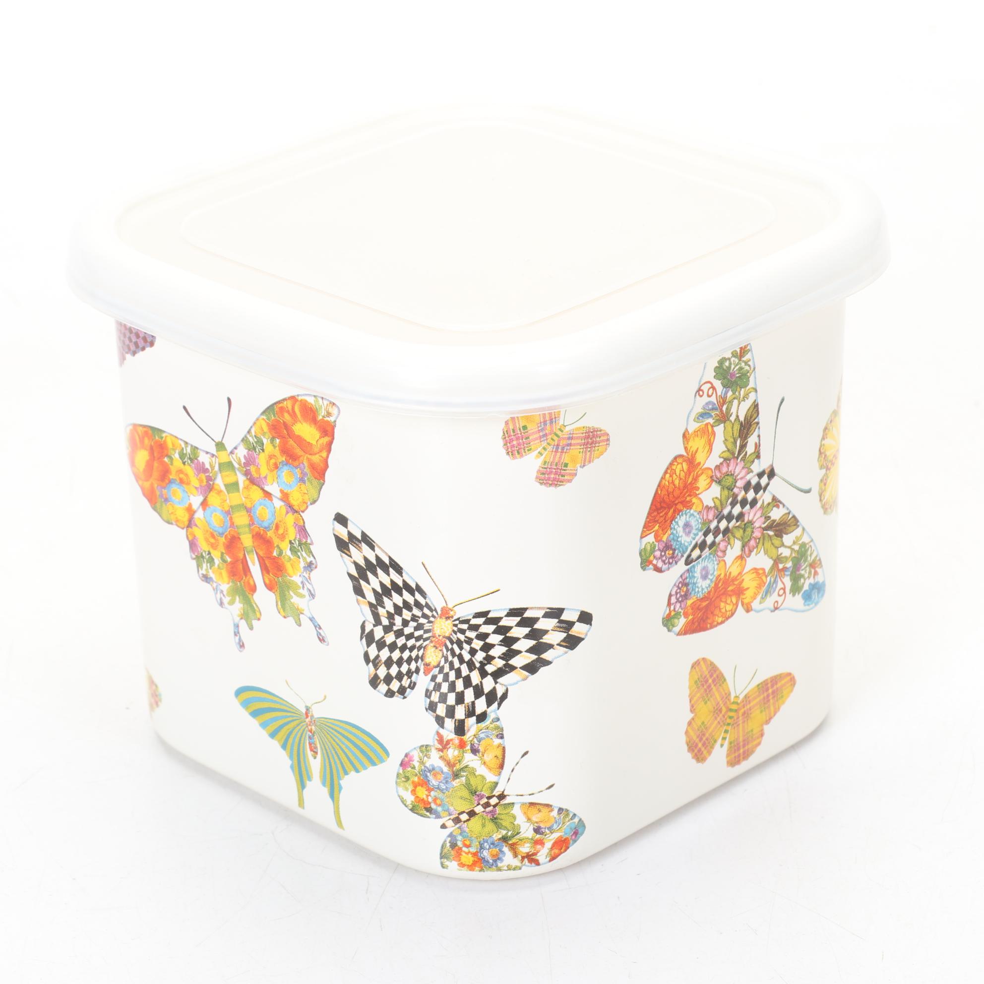 Two MacKenzie-Childs "Butterfly Garden" Metal Storage Containers with Lids