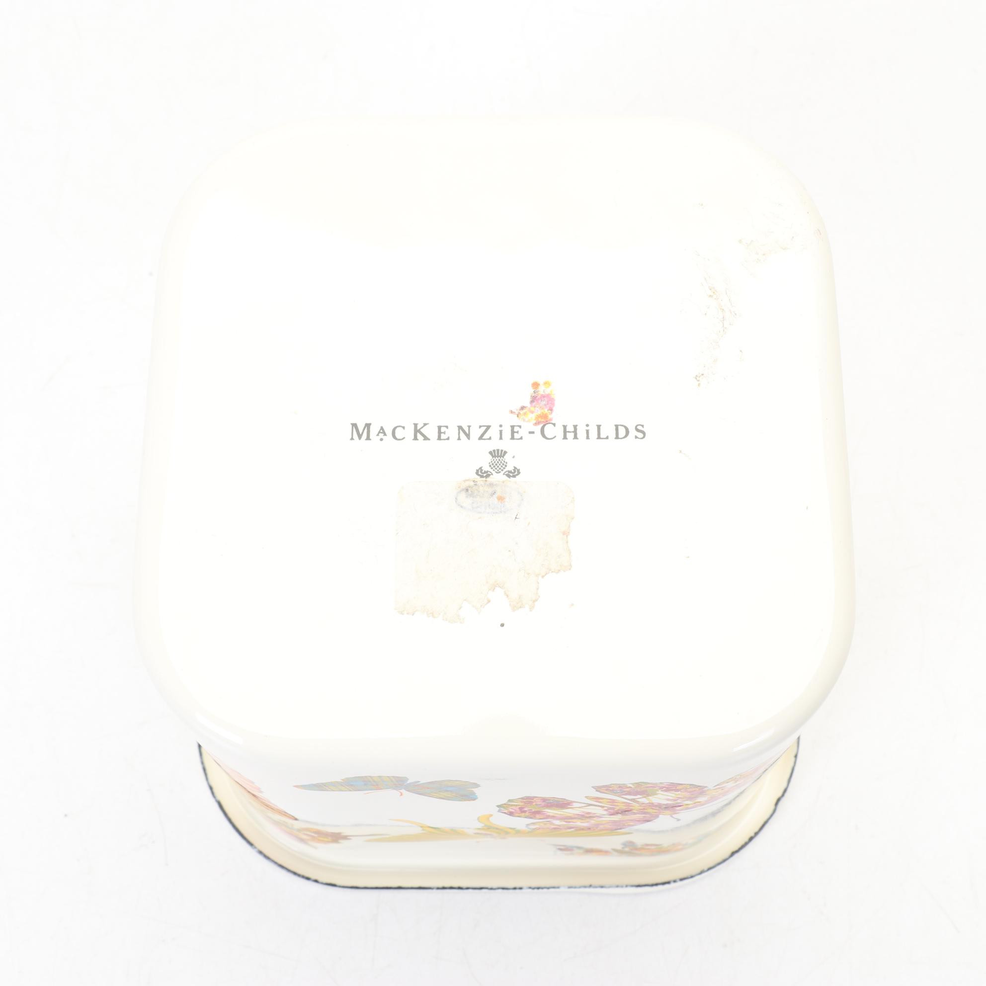 Two MacKenzie-Childs "Butterfly Garden" Metal Storage Containers with Lids