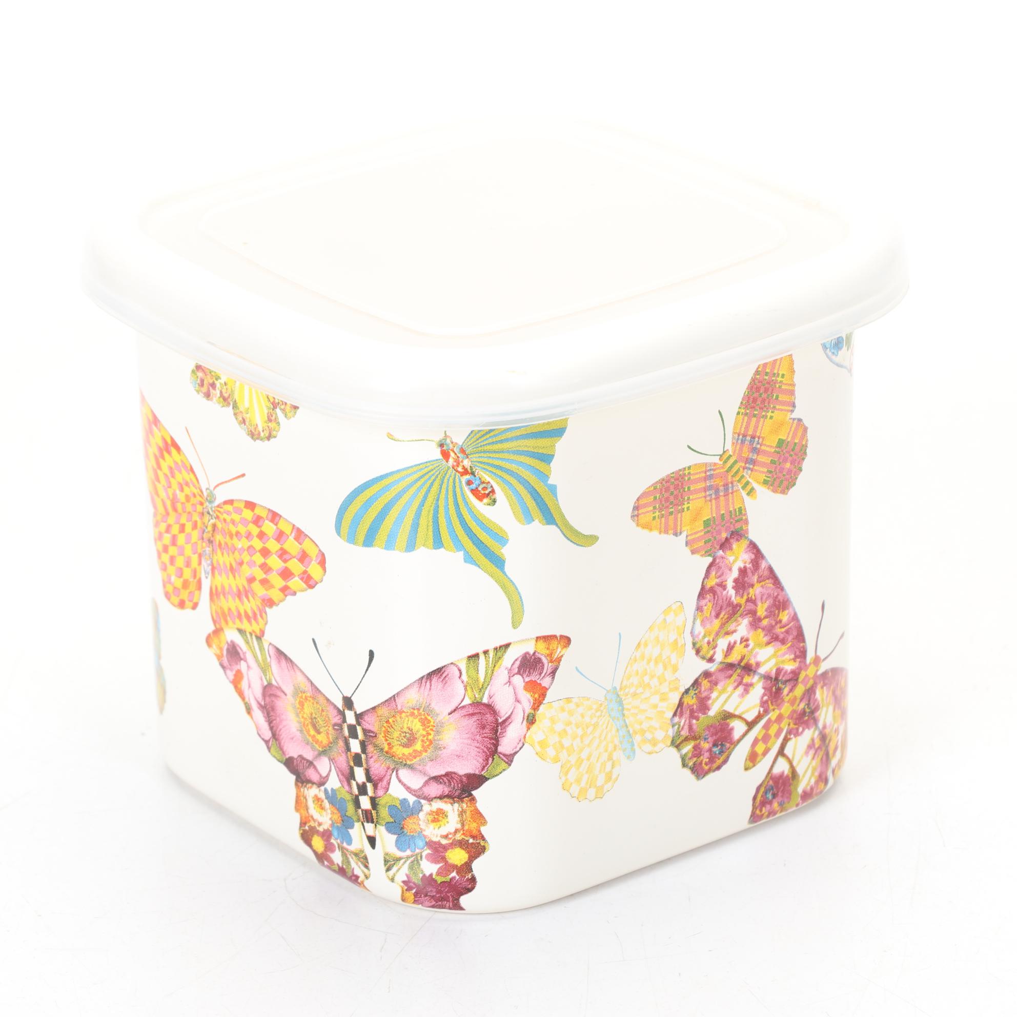 Two MacKenzie-Childs "Butterfly Garden" Metal Storage Containers with Lids