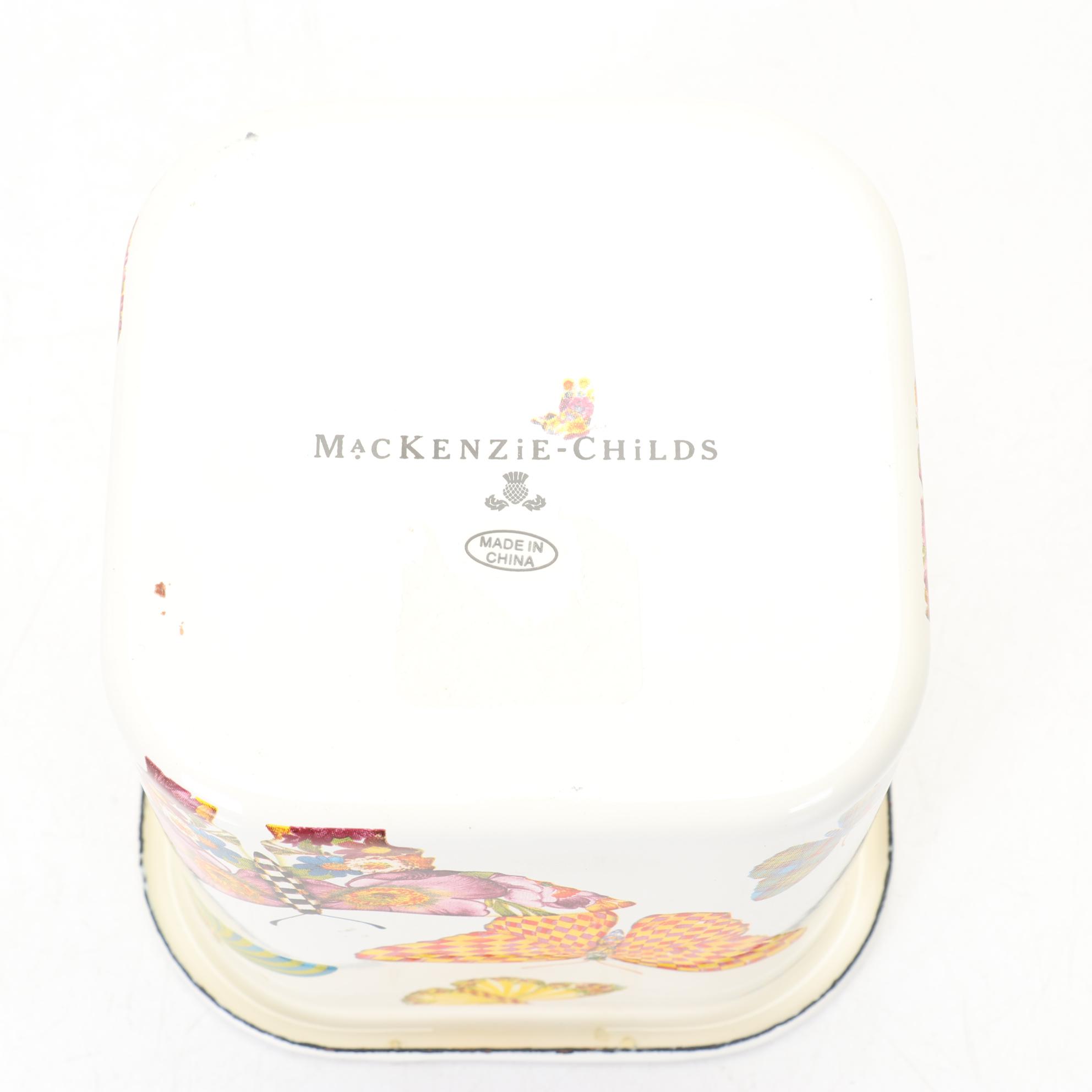 Two MacKenzie-Childs "Butterfly Garden" Metal Storage Containers with Lids