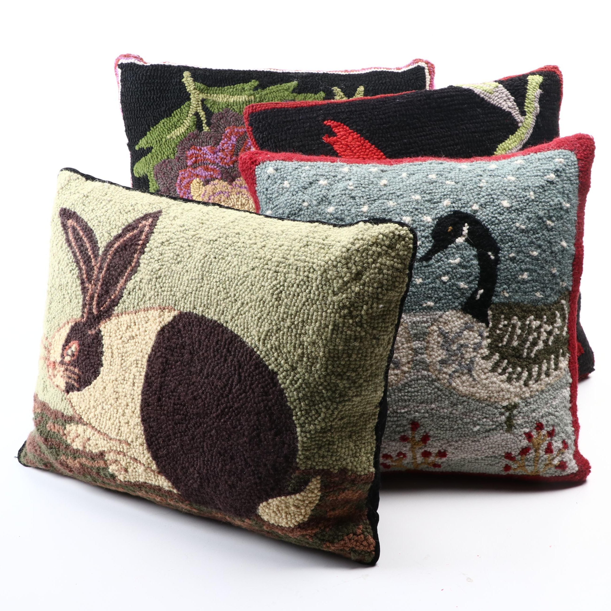 Plow & Hearth and Other Hooked Wool Nature Motif Throw Pillows