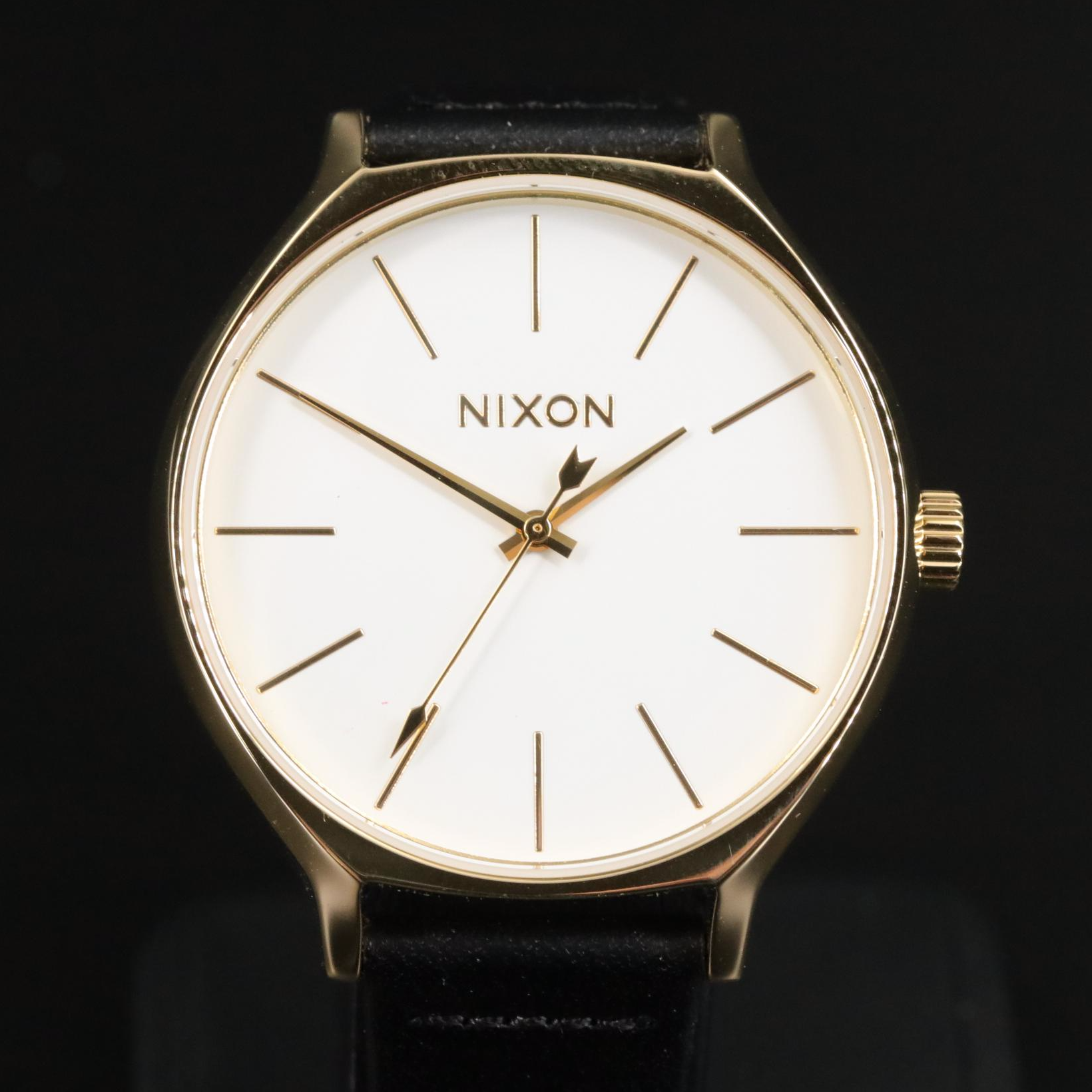 Nixon Clique Leather Quartz Watch with White Dial