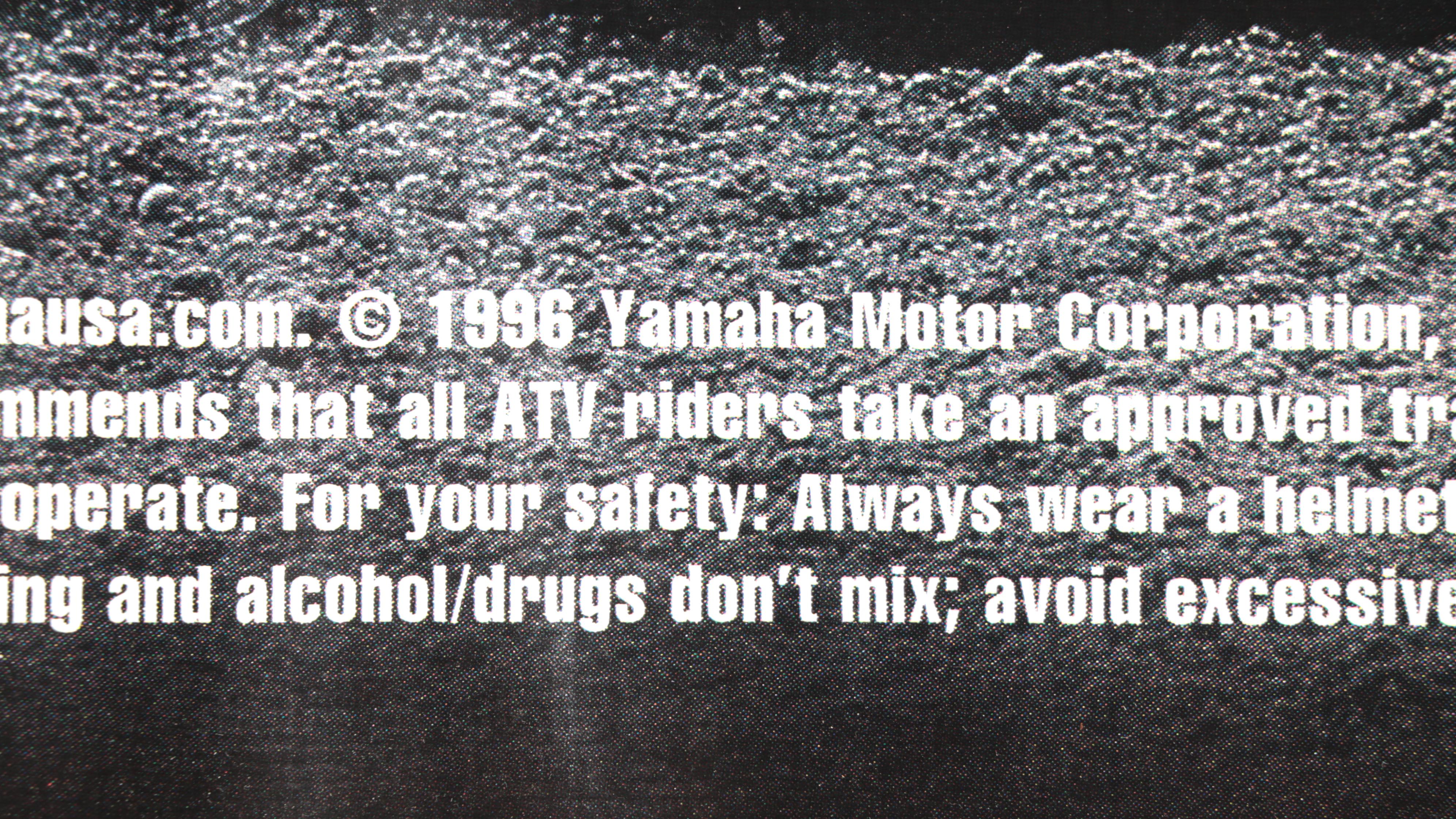 Yamaha Big Bear 350 4x4 ATV Vinyl Banner Advertisement, 1996