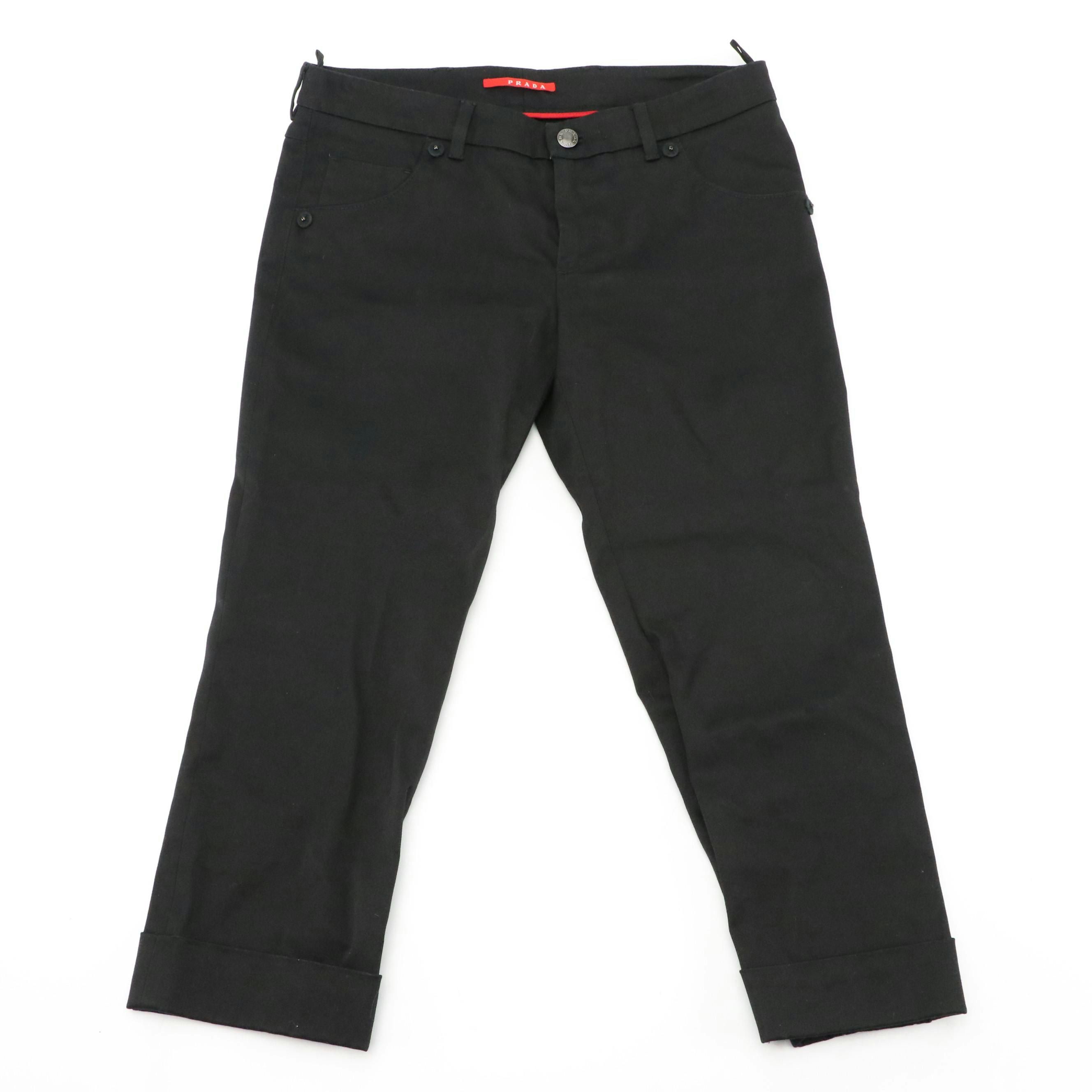 Prada Black Cropped Jeans with Cuffed Hem