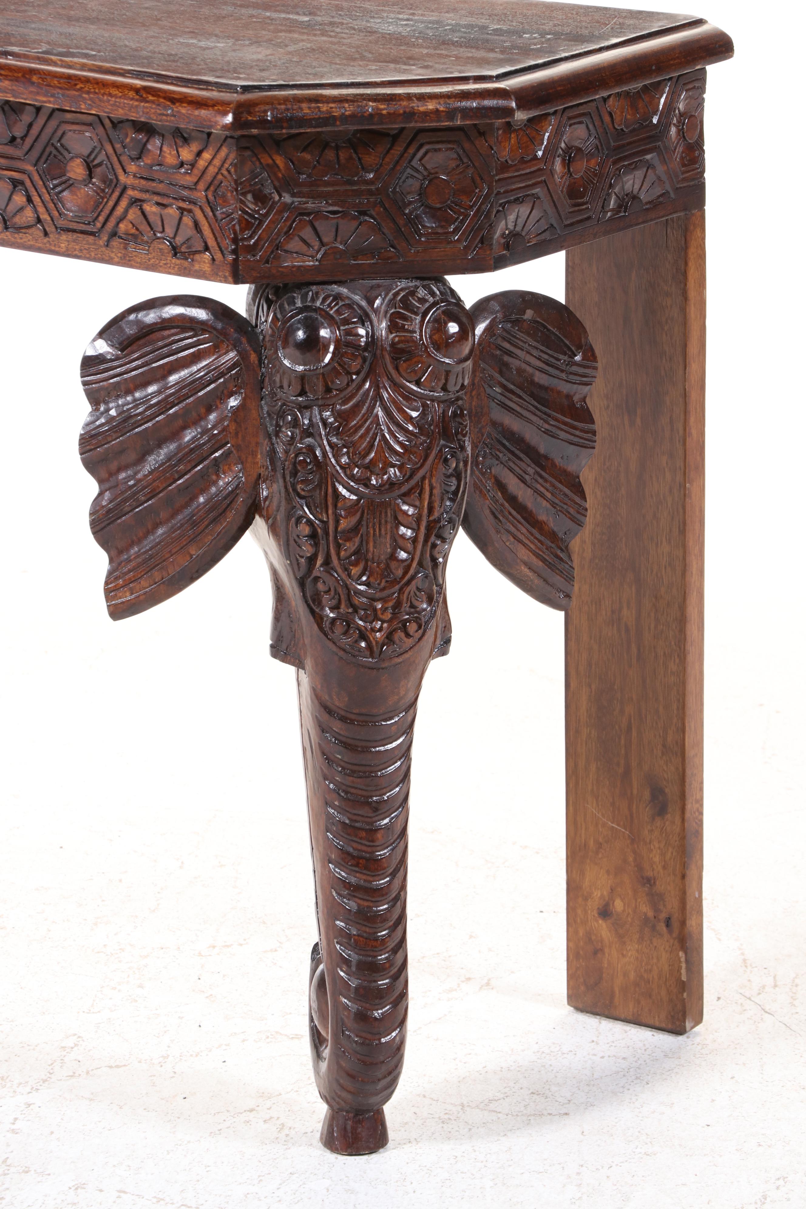 Indian Carved Hardwood Elephant Console Table